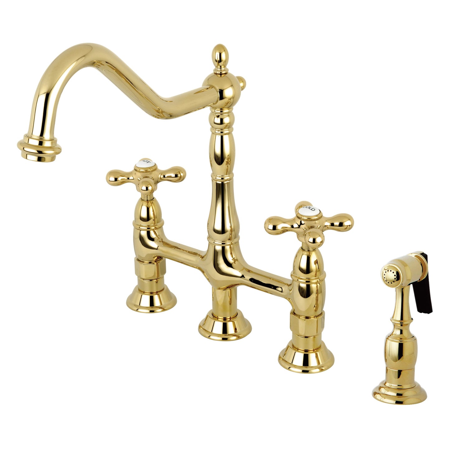 Elements of Design Polished brass Double Handle Deck-mount Bridge Kitchen Faucet ( Side Sprayer Included )