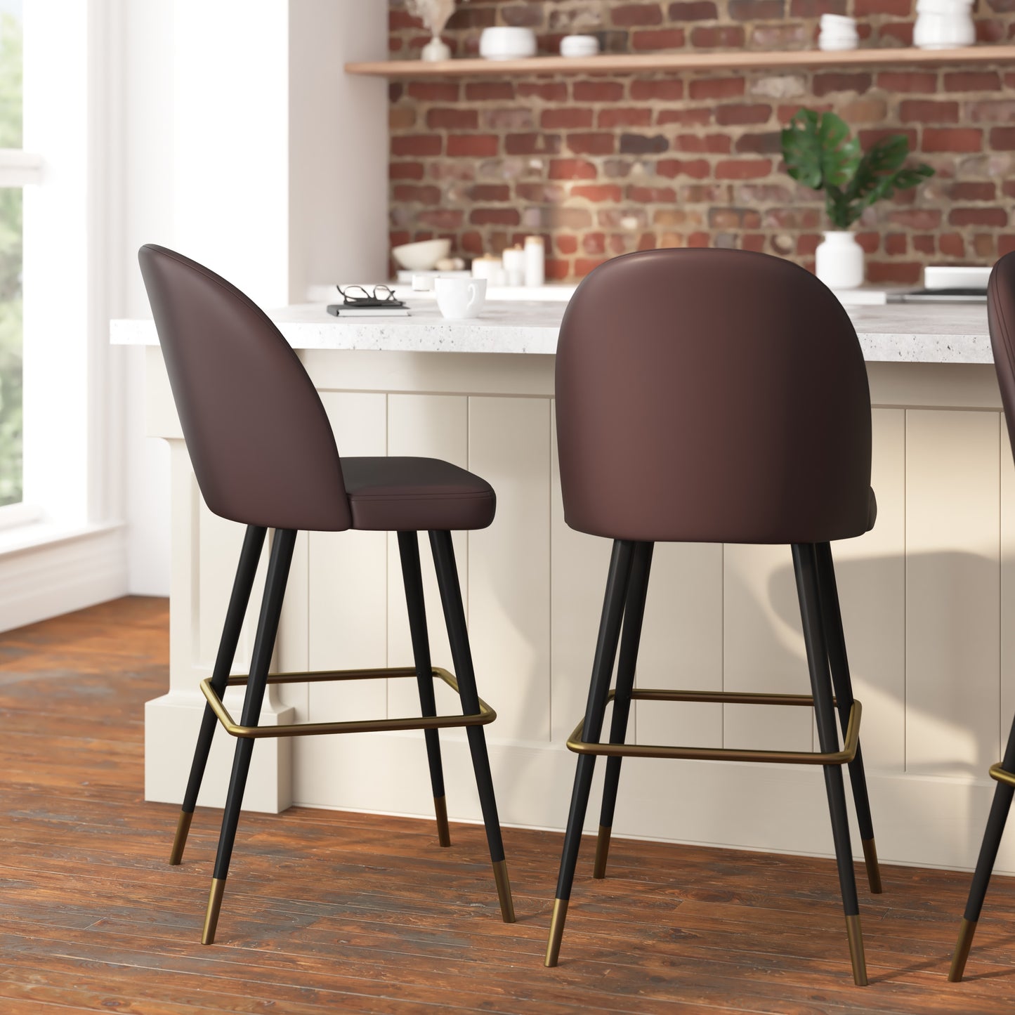 Taylor & Logan Brown Faux Leather 30.0-in H Bar height Upholstered Metal Bar Stool 2 -Pack