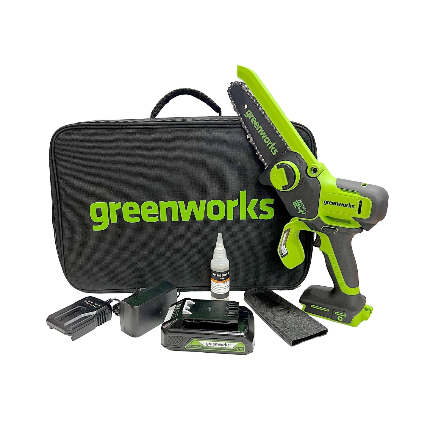 Greenworks 24-volt 6-in Brushless Battery 2 Ah Chainsaw (Battery and Charger Included) CS24L210