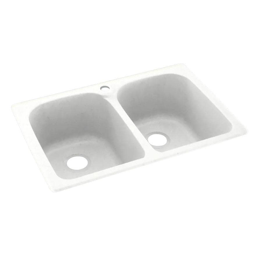 Swanstone Dual-mount 33-Inches x 22-Inches Tahiti White Composite Double equal bowl 1-Hole Kitchen Sink