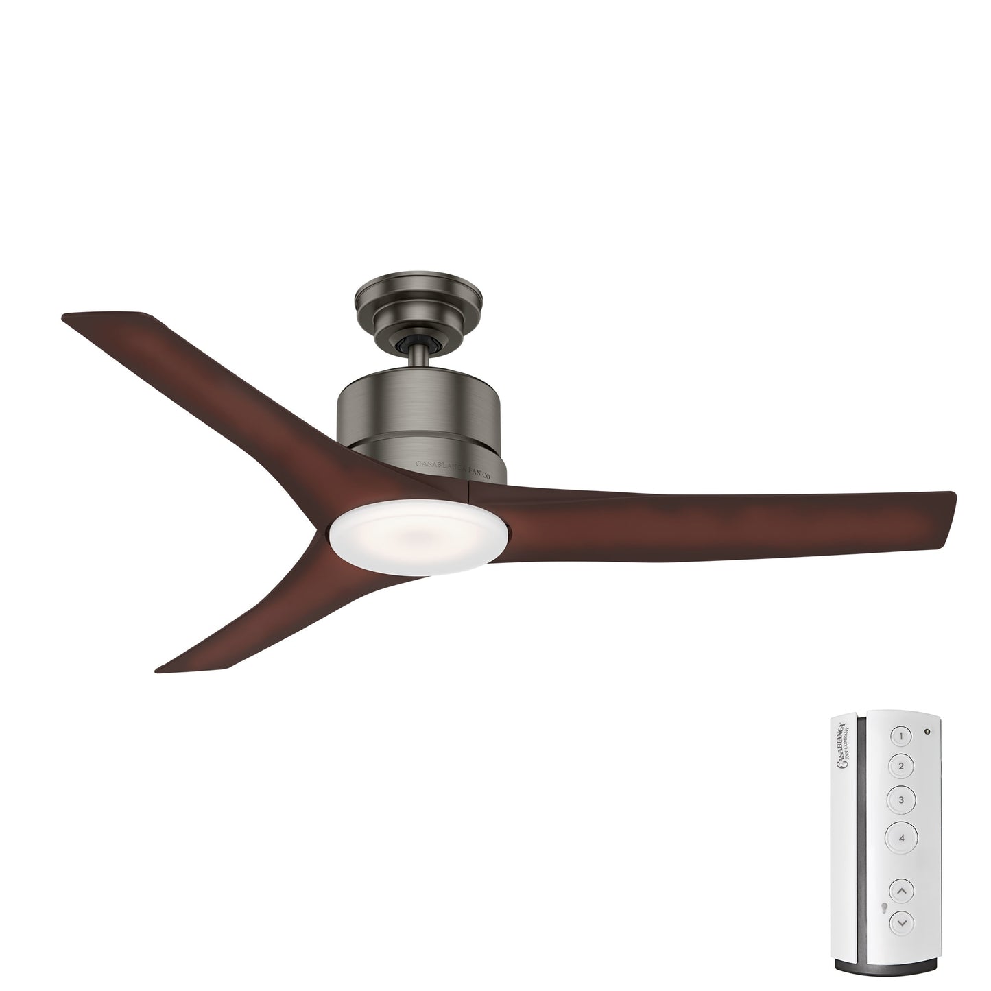 Hunter Piston 52-in Integrated LED Outdoor Brushed Slate with Coffee Beech Blades Ceiling Fan With Light - Remote Included ( 3 -Blade ) 2844604