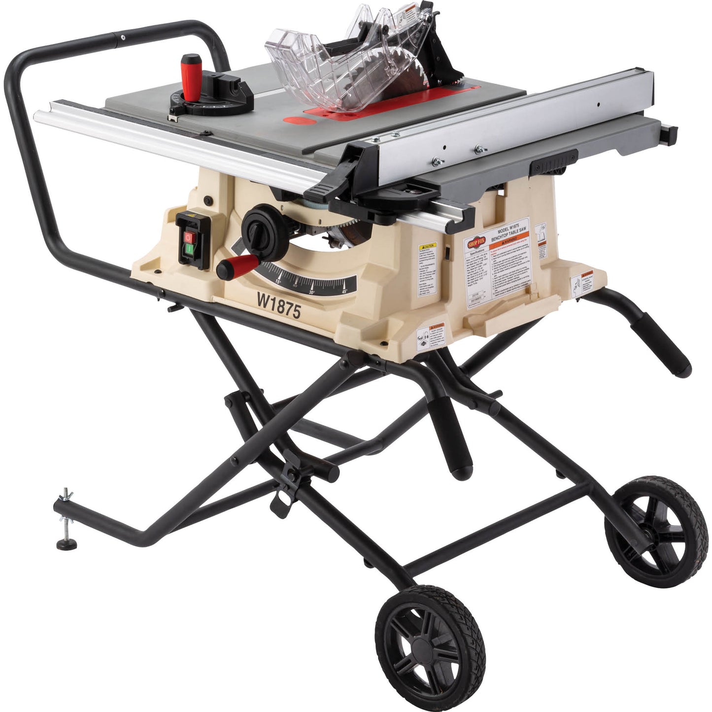 Shop Fox Table Saw 10.01-in 15-Amp 120-Volt Corded Portable Benchtop Table Saw with Foldable Rolling Stand W1875