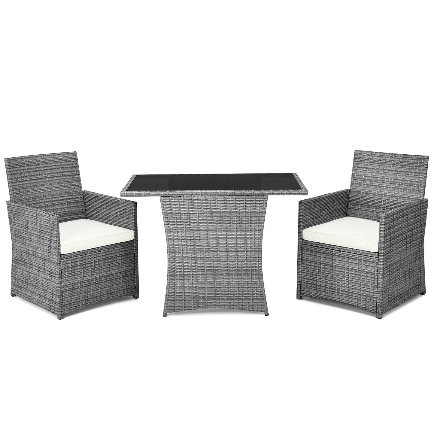 LIVIZA 3 -Piece Wicker Patio Conversation Set with Off-white Cushions