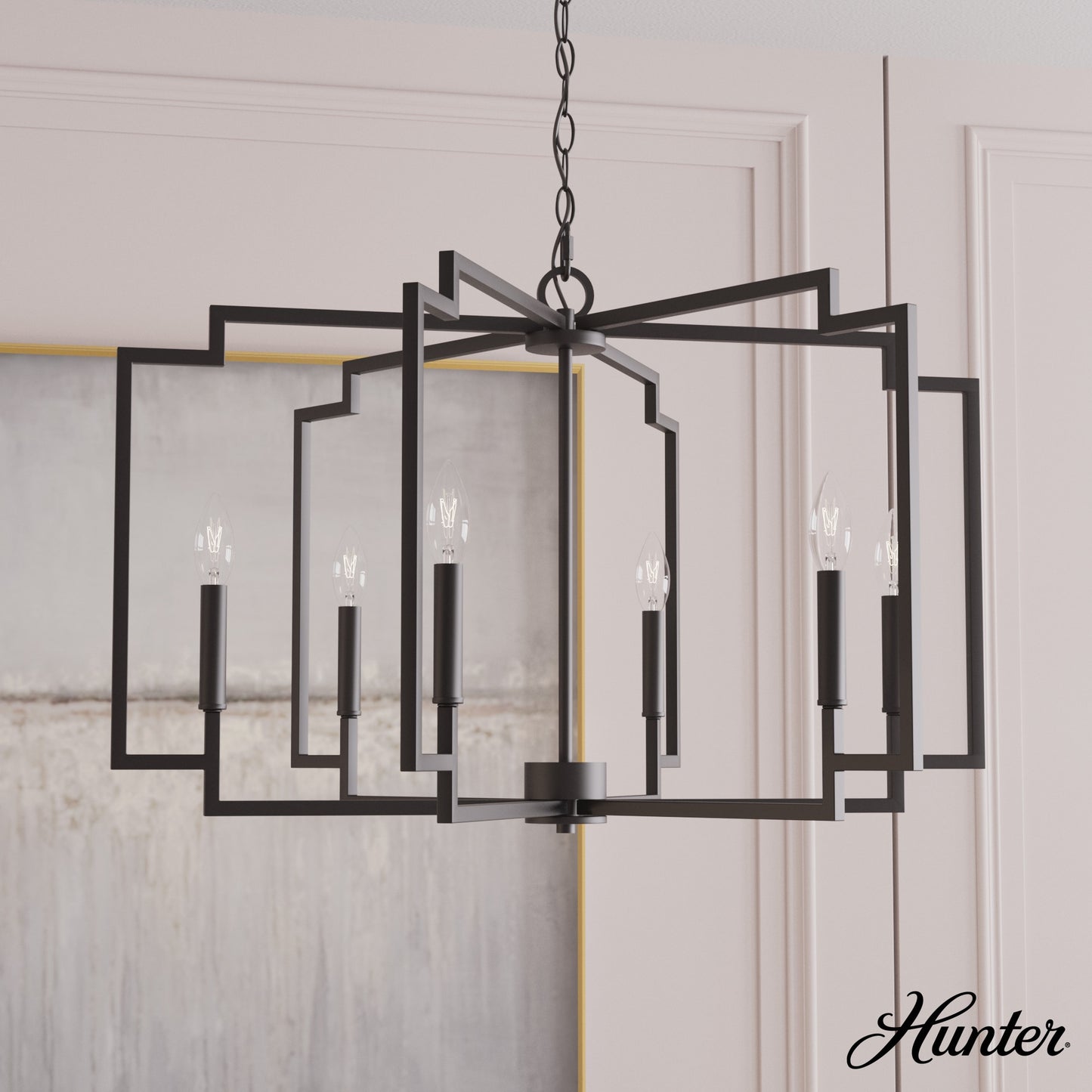 Hunter Zoanne 6 -Light Matte Black Modern/contemporary Cage For Use in Bedrooms, Dining Rooms, Foyers, Kitchens, Living Rooms Chandelier 6570931