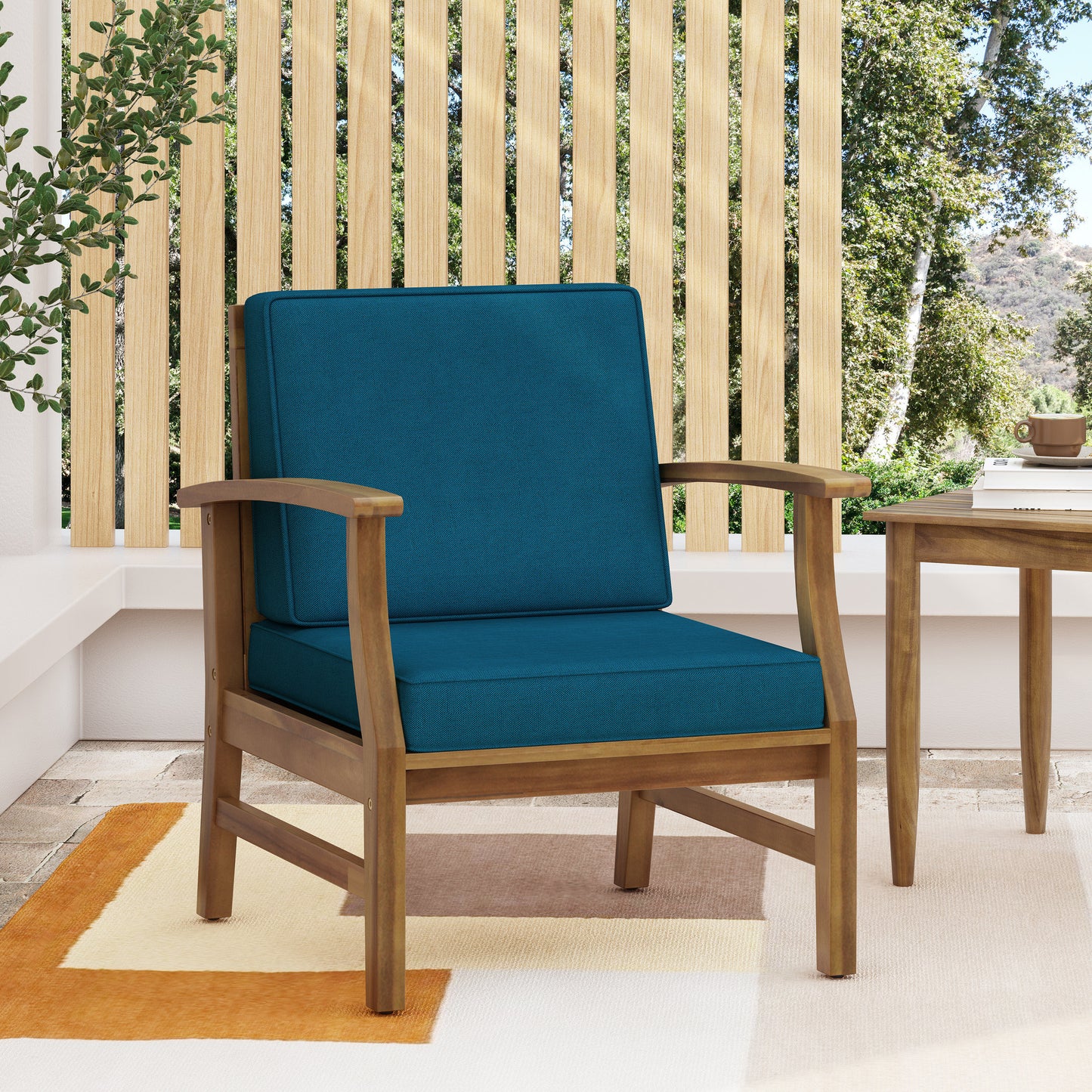 Moda Furnishings Classic Blue Wood Frame Stationary Conversation Chair with Blue Cushioned Seat