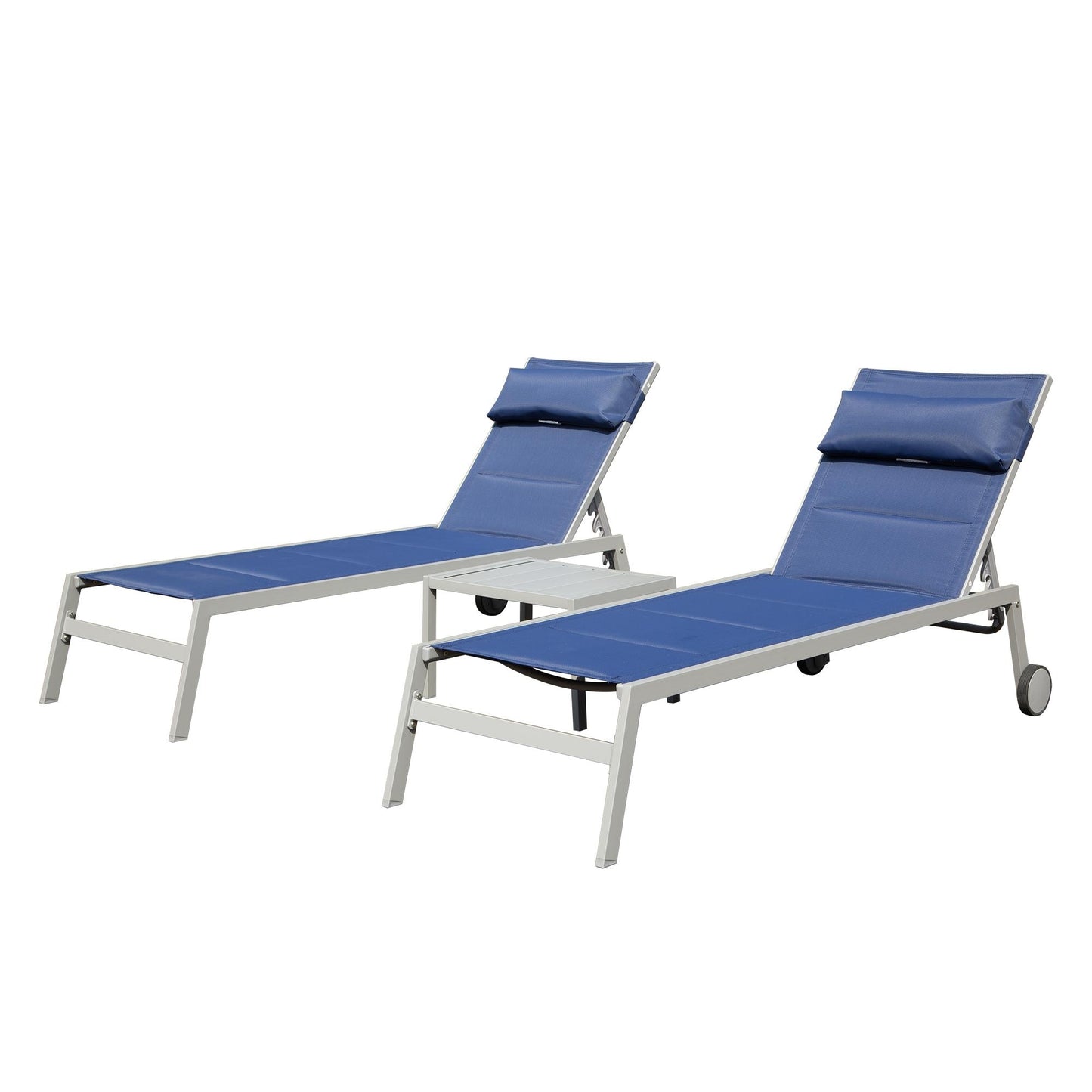 Bayfeve Patio Chaise Lounge Set of 2 Aluminum Metal Frame Stationary Chaise Lounge Chair with Blue Sling Seat