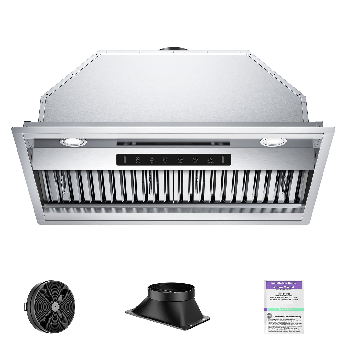 VIKIO 42 inch Ductless 800-CFM Recirculating Stainless steel Insert Under Cabinet Range Hood with Charcoal Filter