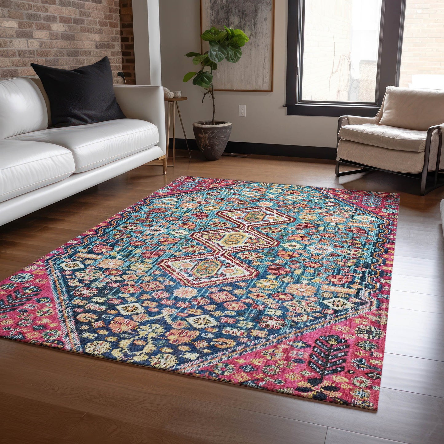 Addison Rugs Chantille ACN1834TE 9 x 12 (ft) Loomed Teal Rectangular Indoor/Outdoor Geometric Machine washable Pet Friendly Area rug