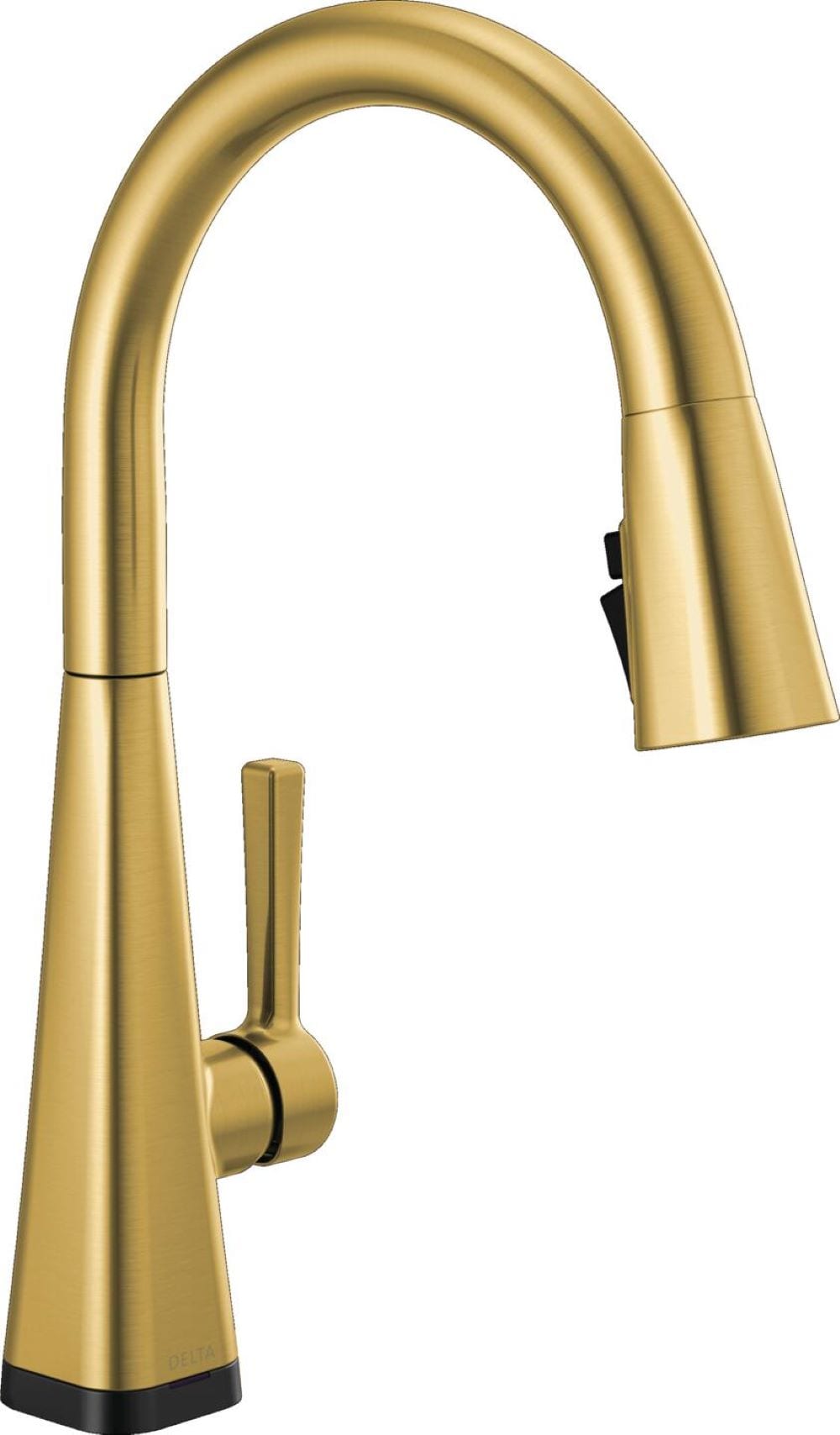 Delta Lenta Brushed Gold Single Handle Deck-mount Touchless Pull-down Kitchen Faucet with Sprayer ( Deck Plate Included )