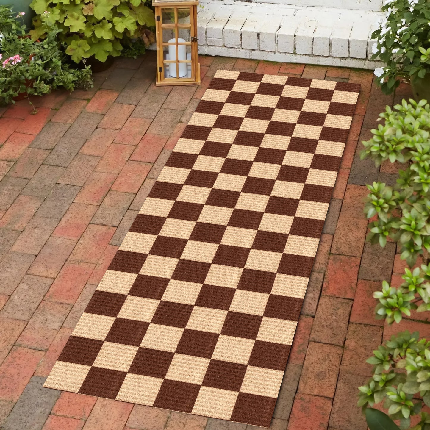 Playa Rug 3 x 46 (ft) Check-Brown Rectangular Indoor/Outdoor Geometric Pet Friendly Runner rug