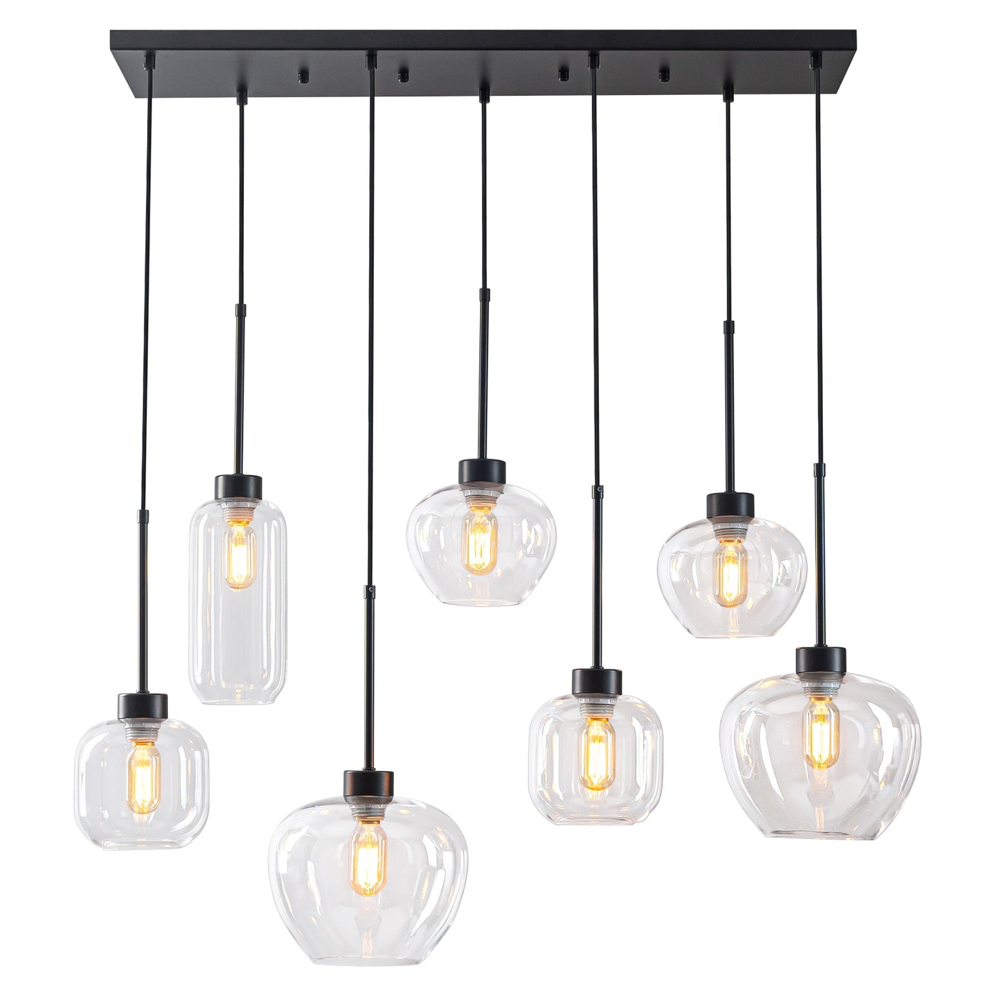 EDISLIVE 7 -Light Black Modern/contemporary Clear glass Linear Large Hanging Kitchen island light