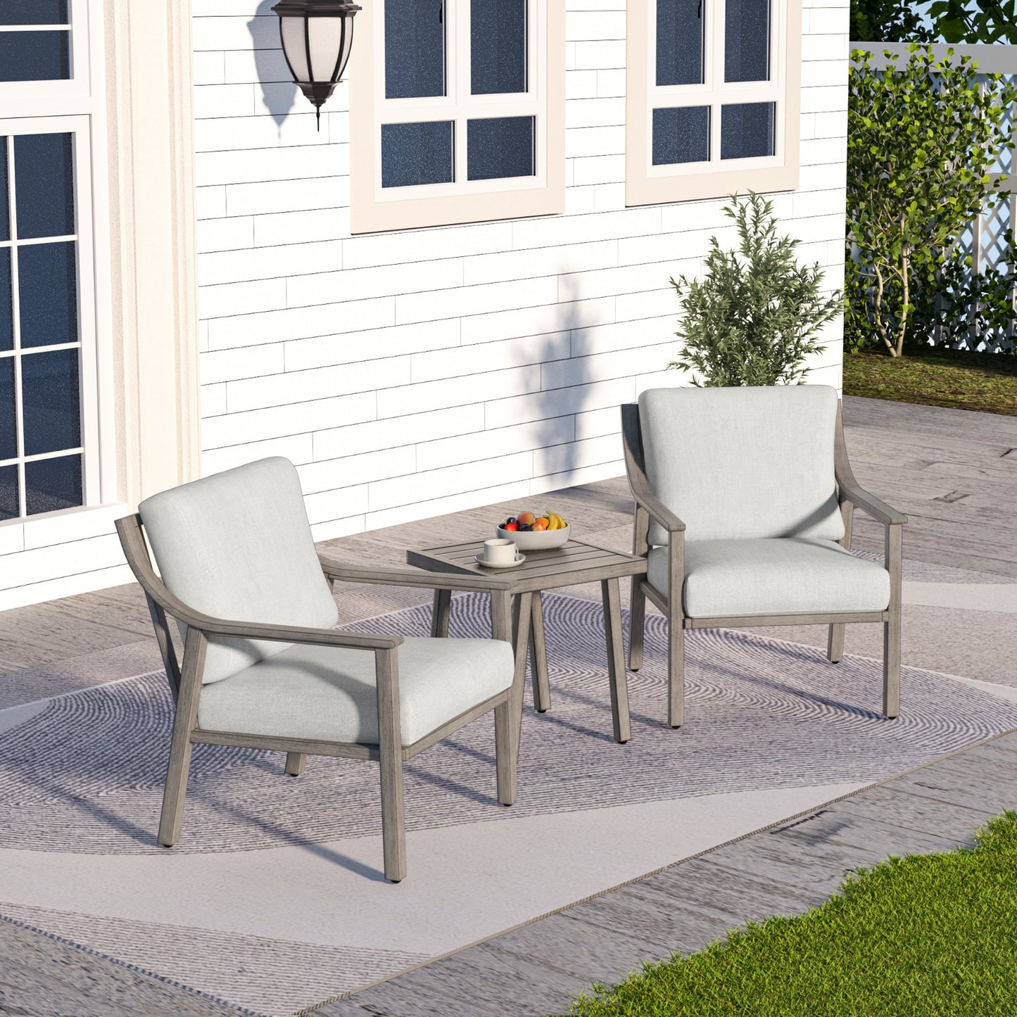 3 -Piece Patio Conversation Set with Gray Cushions