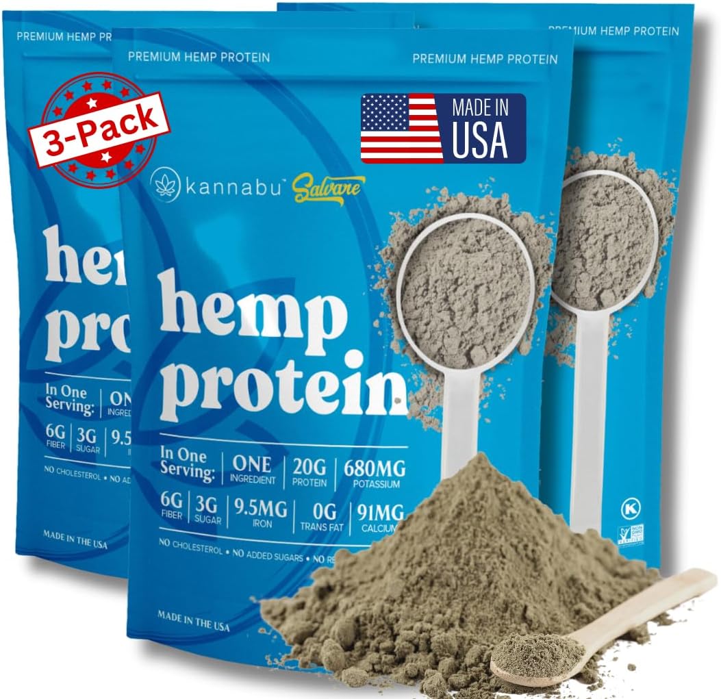 Kannabu Hemp Protein Powder | 20G Plant Protein Per Serving | All Natural Fiber Iron Potassium Magnesium Omega 3 6 9 | Hemp Seeds Superfood | Vegan Gluten Free Kosher Keto (14.8 oz - Pack of 3)