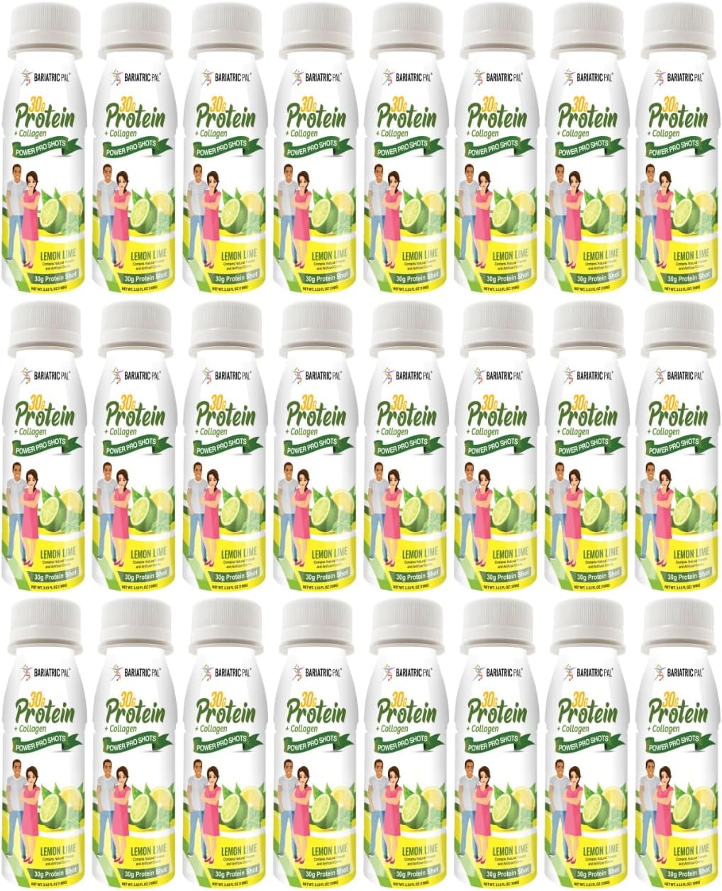 BariatricPal 30g Whey Protein & Collagen Sugar-Free Power Pro Shots - Lemon Lime (24 Bottles)