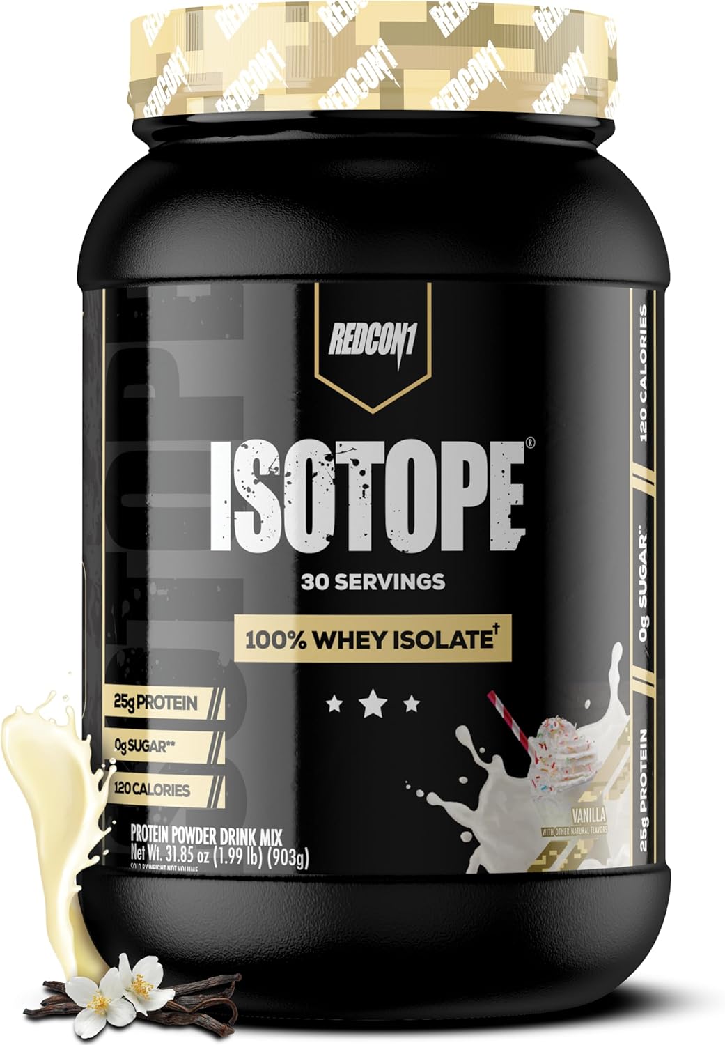 REDCON1 Isotope 100% Whey Isolate, Vanilla - Keto Friendly Whey Protein Powder - Low Carb + Zero Added Sugar Whey Protein Isolate - Lactose Free Keto Protein Powder (30 Servings)