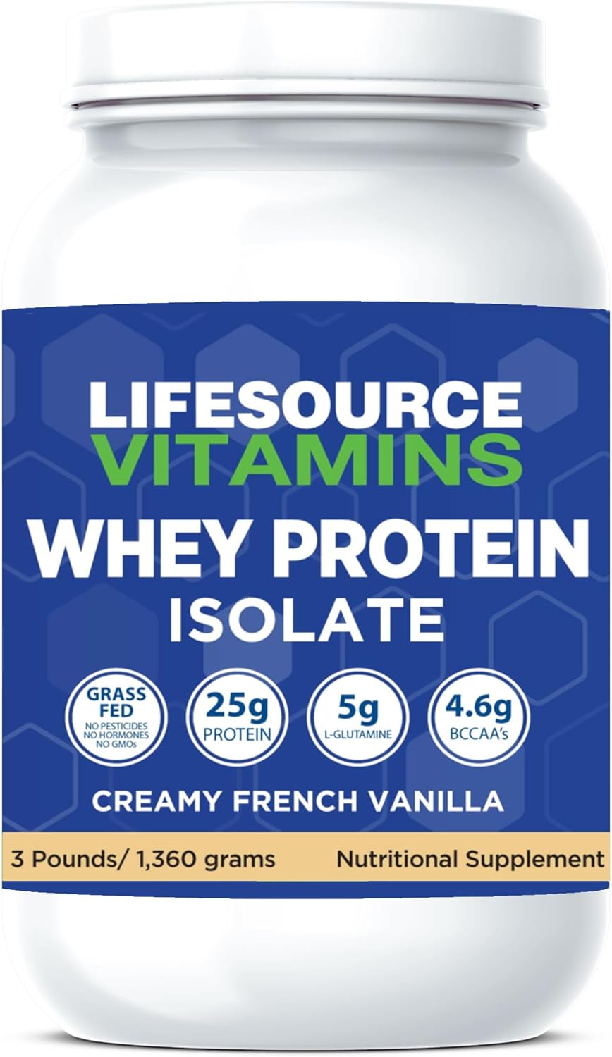 LifeSource Vitamins 3lb Grass Fed Whey Protein Isolate -Creamy French Vanilla w/ Stevia