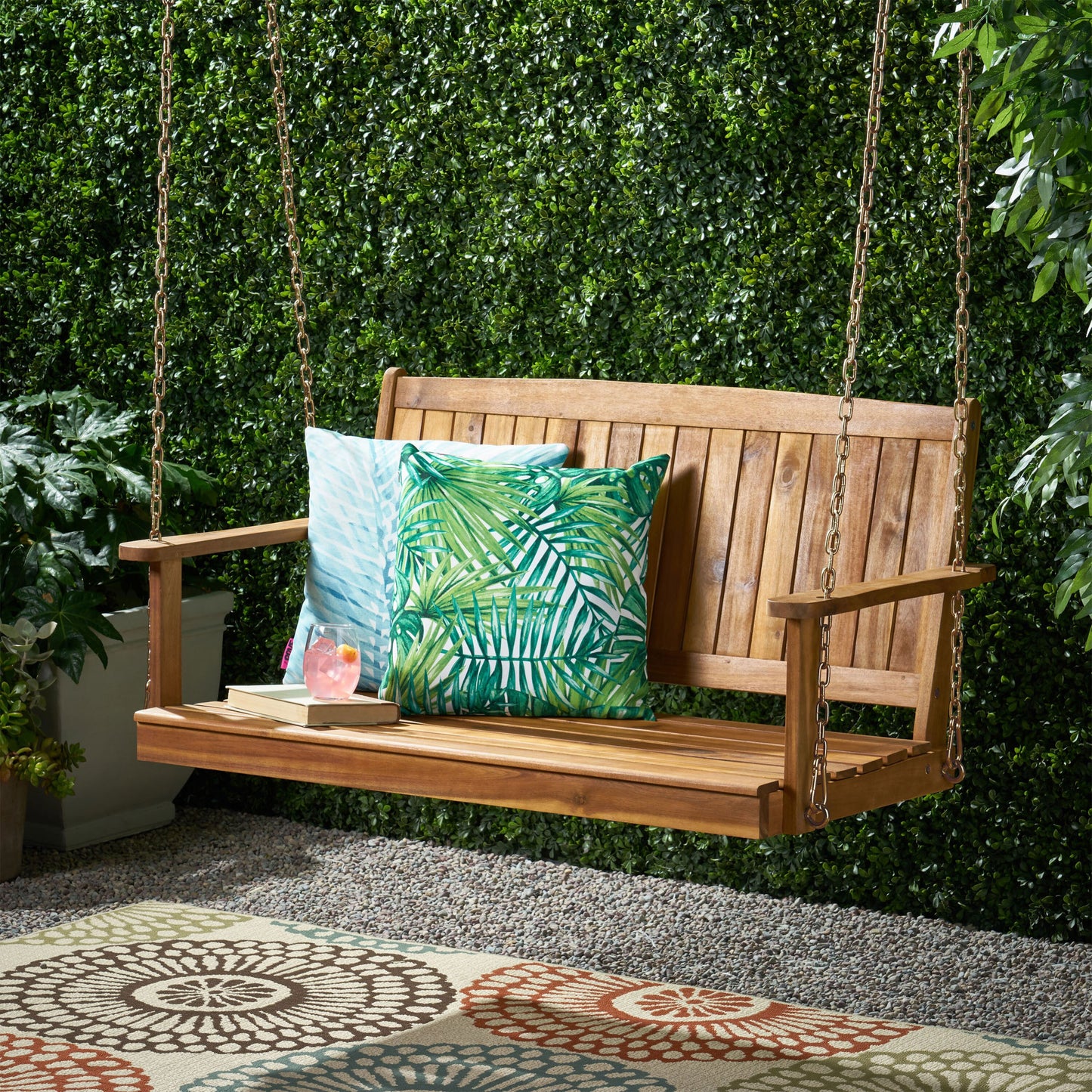 ModernLuxe TAMBORA PORCH SWING 2 -person Teak Wood Outdoor Swing