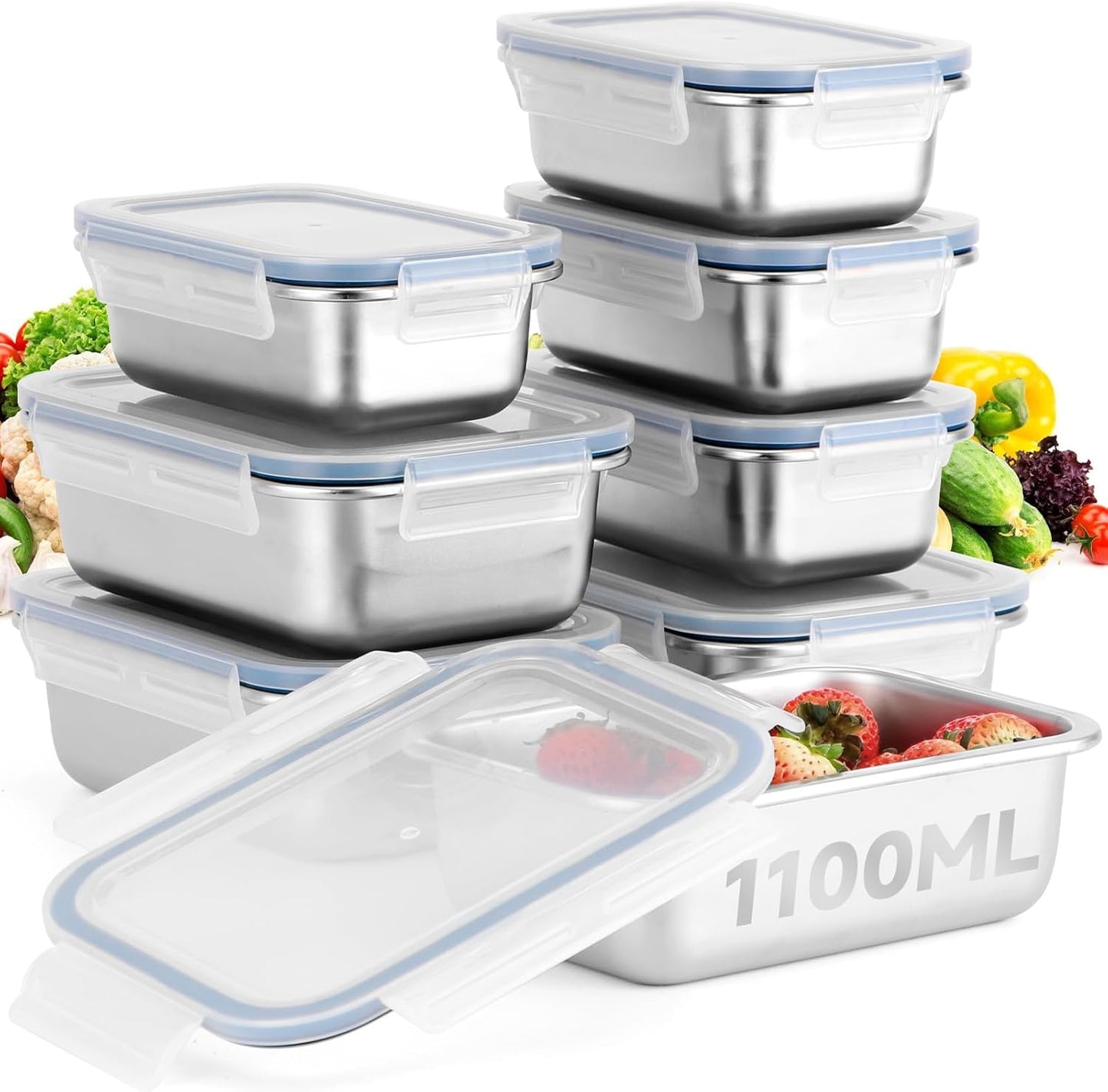 8-Piece 304 Stainless Steel Food Storage Containers with Lids, Leakproof & Airtight Bento Lunch Box, Oven/Freezer/Dishwasher Safe,Stackable Kitchen Storage Set