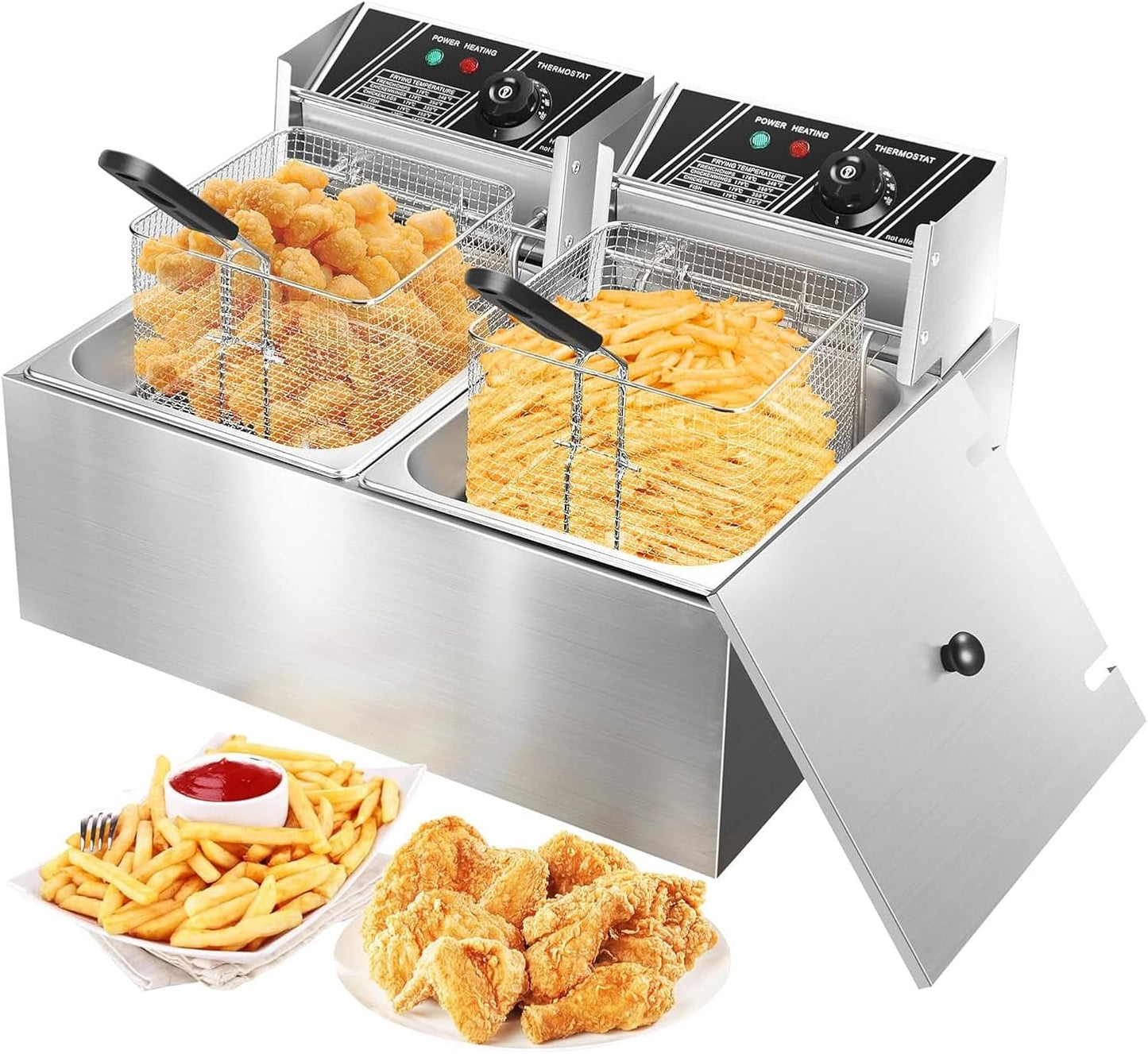 Deep Fryer Large Electric Deep Fryer with 2 Baskets And 2 Lids Countertop Fryer with Constant Temperature Control System for Restaurant And Home Use