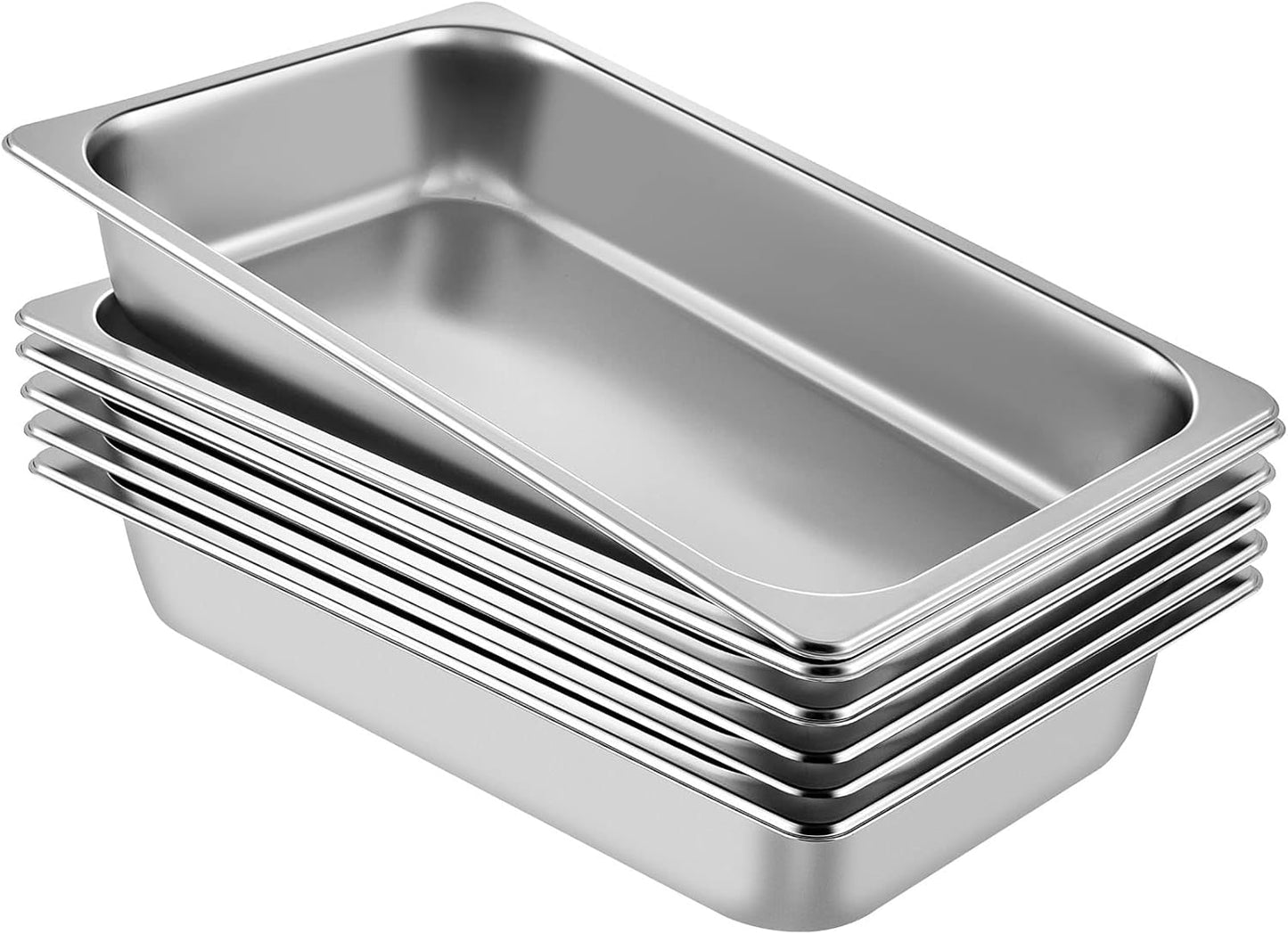 VEVOR Hotel Pans Full Size 4-Inch Deep, Steam Table Pan 6 Pack,0.8mm Thick Stainless Steel Anti Jam Steam Table Pan for Home, Party, Restaurant, Hotel, Buffet