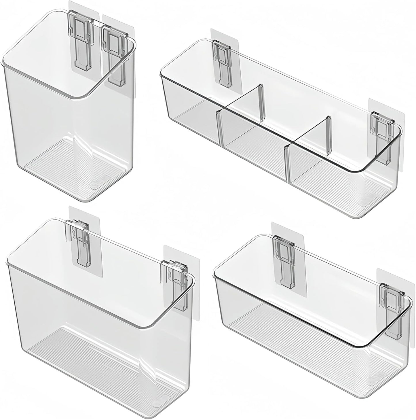 vacane 4 Pack Plastic Over Cabinet Door Organizer, Adhesive Mount Storage Organizer Container Makeup Organizer Hanging Basket Bins for Craft Room, Pantry, Office, Space Saving Holder for Kitchen Bags