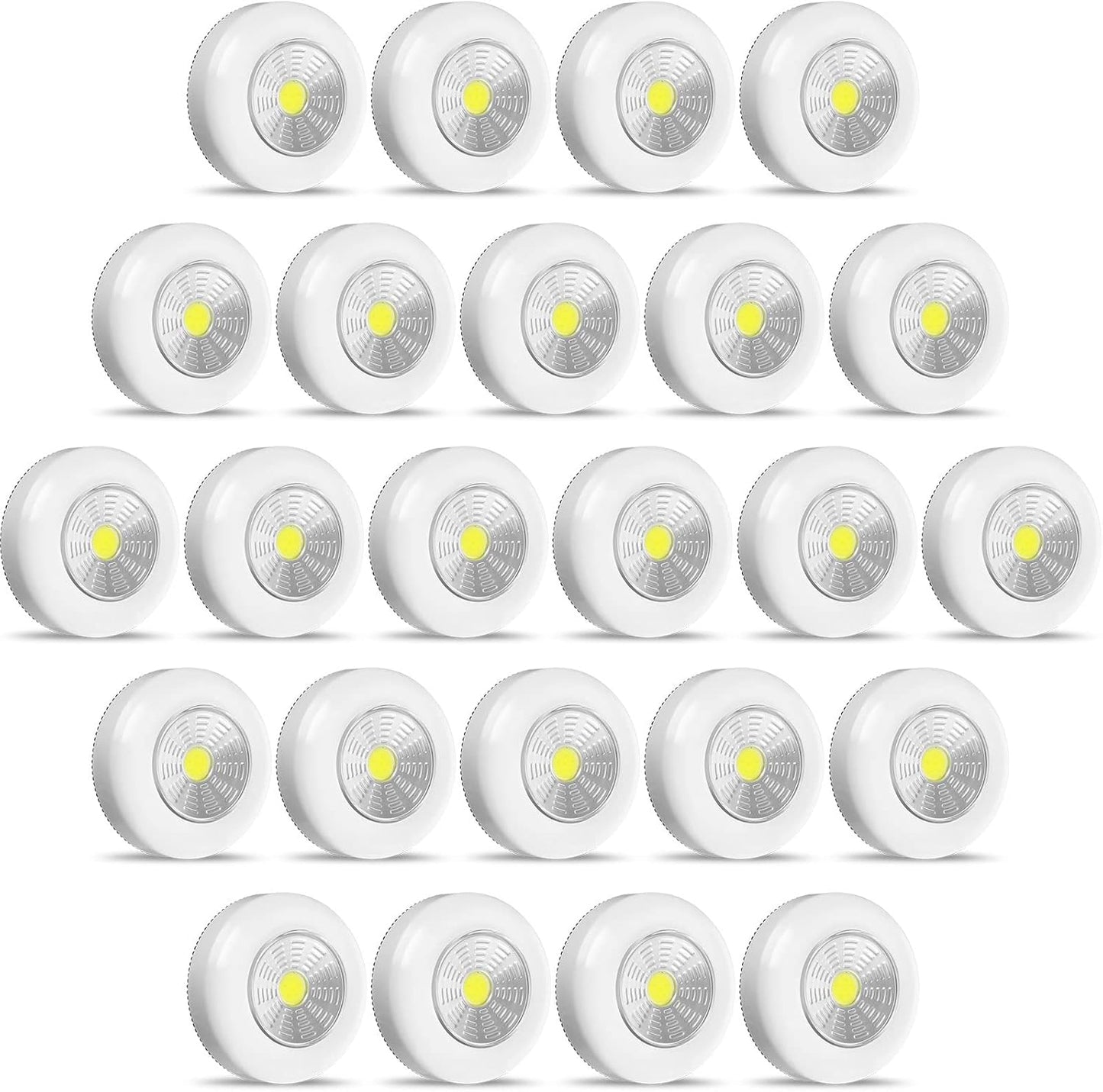 Macarrie 24 Pcs Push Tap Light 2.68" Mini Night Touch LED Puck Lamp Wireless Portable Under Cabinet 60 Lumens Battery Operated Stick On Lights for Counter Wall Closet Kitchen(White)