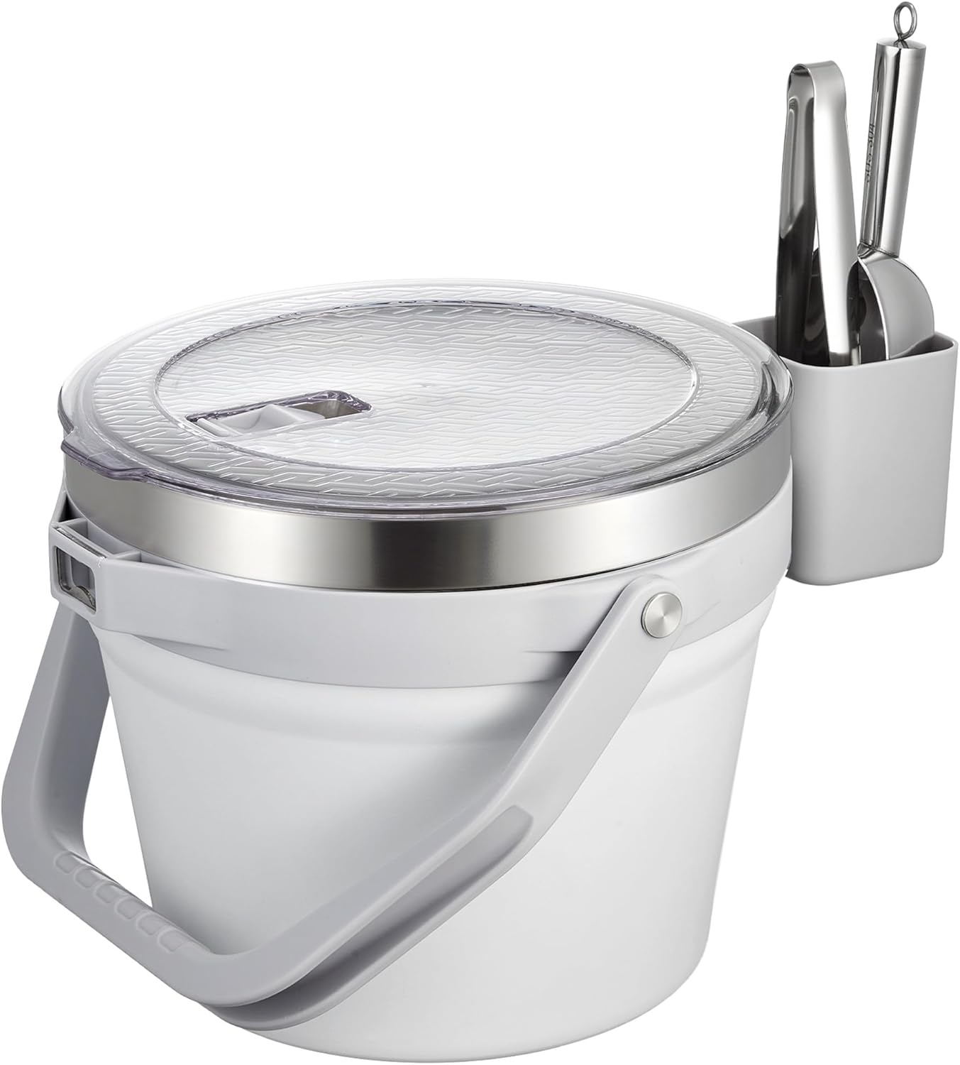 COKTIK 7L Vacuum Insulated Ice Bucket with Lid and Scoop& Tongs,Large capacity Stainless Steel Beverage Bucket for Cocktail, Champagne, Wine, Beer,Large Parties(Milk White Suit)