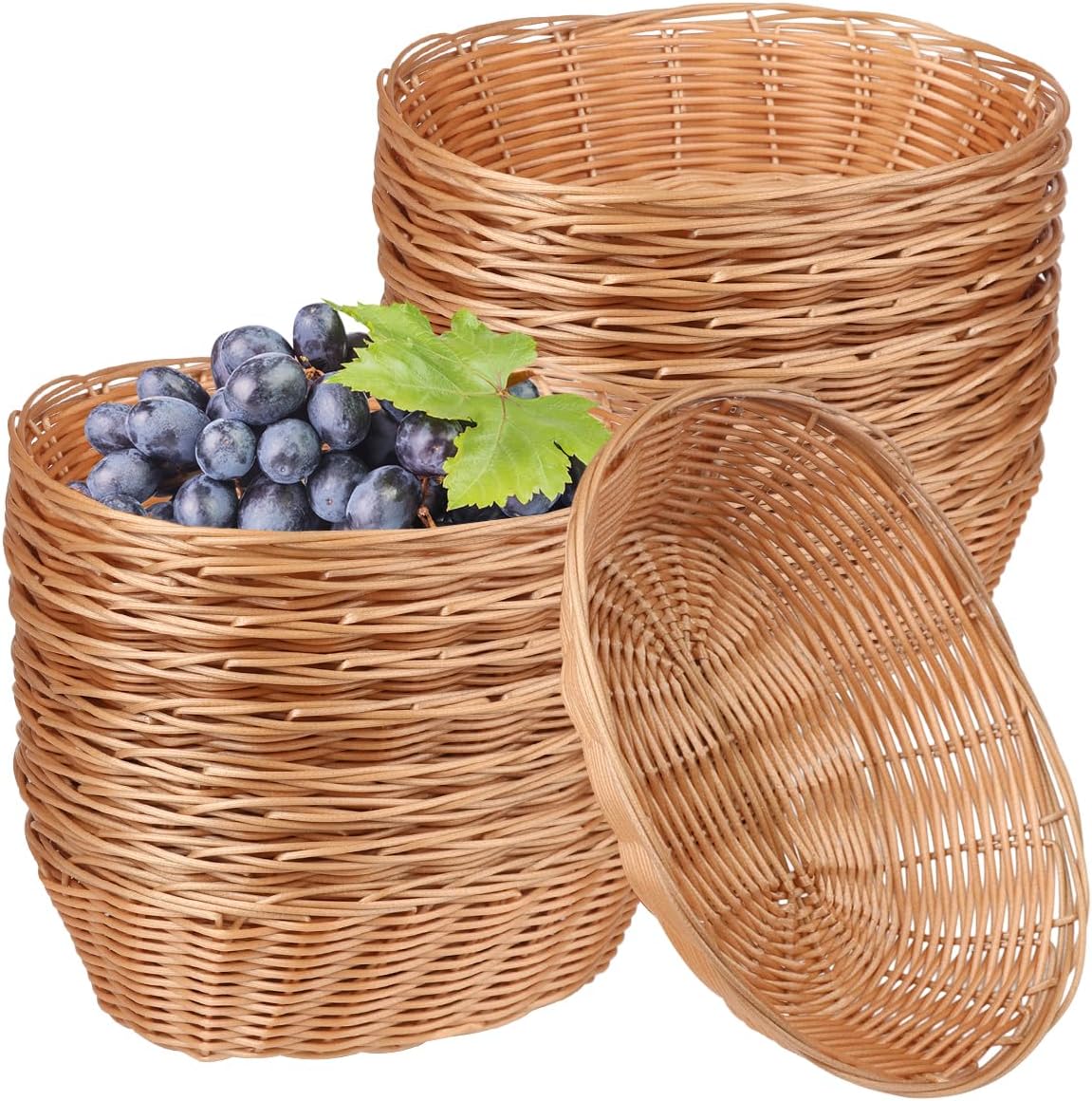 30 Pack Oval Poly Wicker Basket, 9 x 6 x 2.6 Inch Poly Wicker Bread Baskets, Medium Size Gift Baskets for Kitchen, Christmas Gifts, Centerpiece Display, Storing Bread, Fruits, Vegetables, by GNIEMCKIN