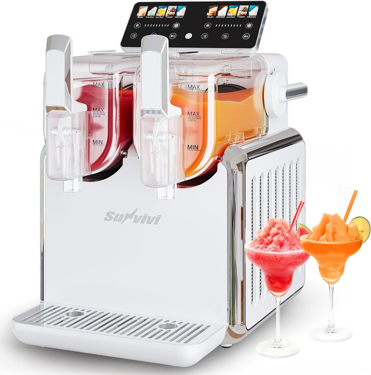 Dual-Tank Frozen Drink & Slushie Machine: 169oz Capacity Slush Maker with Rapid Chill Technology, 5 Beverage Modes, Self-Cleaning Function, ETL Certified, White
