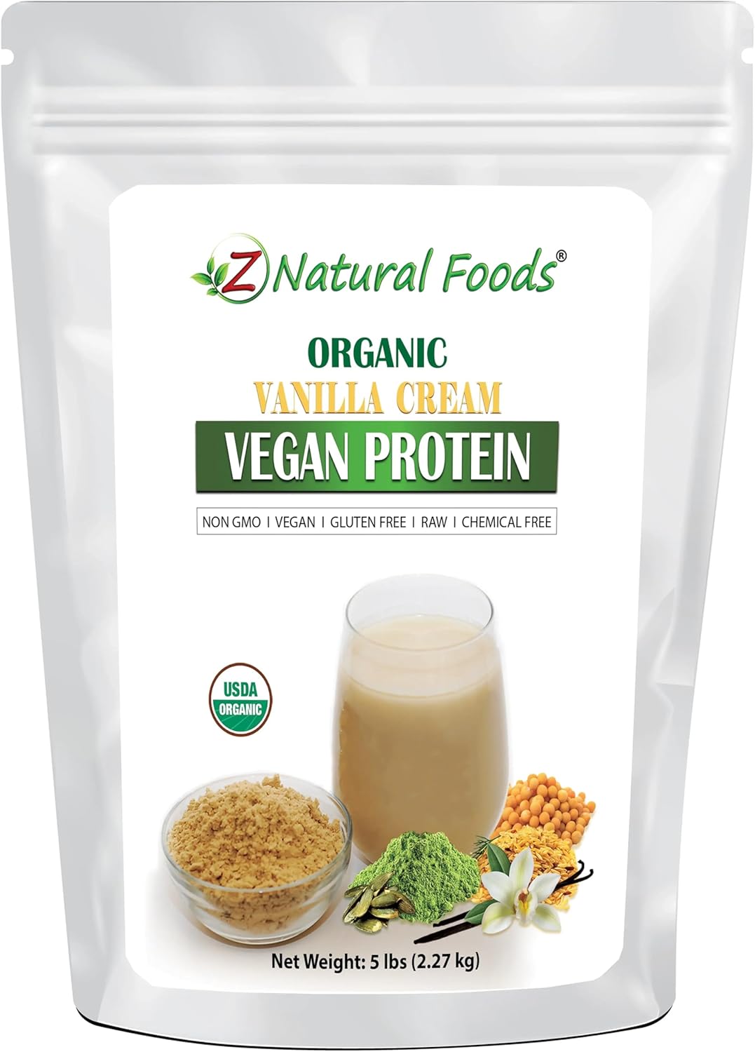 Z Natural Foods Organic Vanilla Cream Vegan Protein Powder 5 lbs