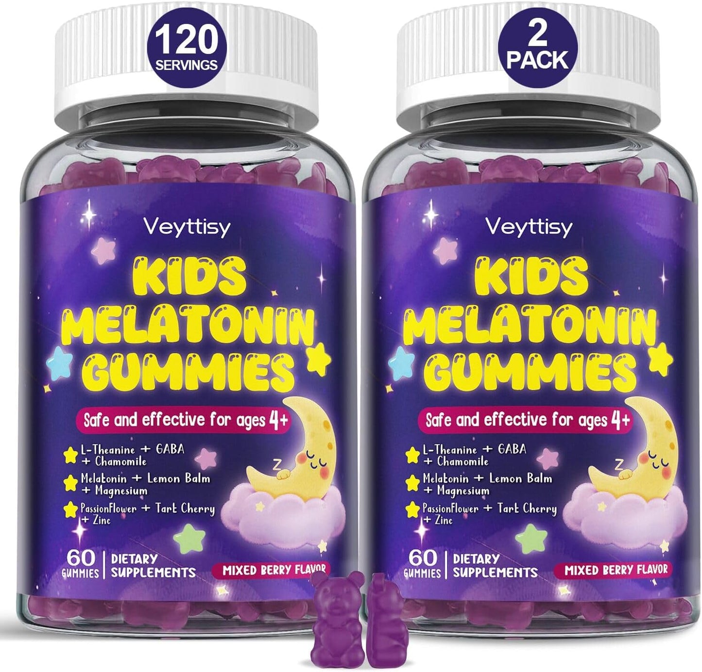 Kids Melatonin Gummy Supplements 1mg - Non-Habit Forming Melatonin Gummies Kids with Chamomile, Lemon Balm, L-Theanine, Magnesium, Zinc for Children Ages 4+ - Non-GMO, Gluten Free, Mixed Berry Flavor