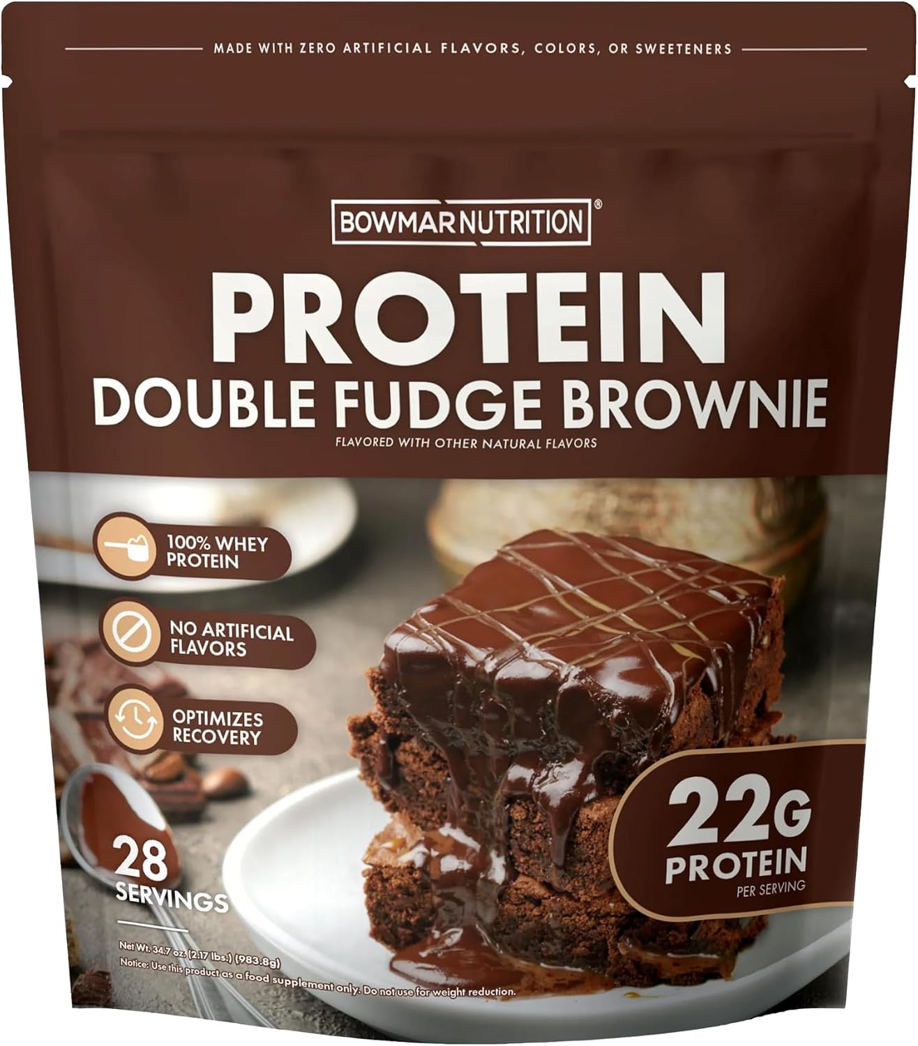 BOWMAR NUTRITION 100% Whey Protein Powder, The Best Tasting Whey Isolate Protein Meal Replacement with 22g of Protein Per Serving (28 Servings, Double Fudge)