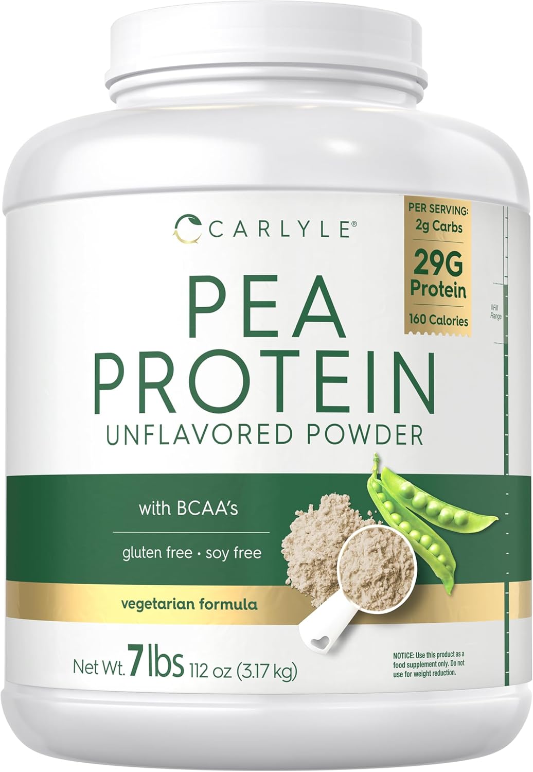 Carlyle Pea Protein Powder 7lb | Unflavored | 29G Protein | for Men and Women | Vegetarian, Non-GMO, Gluten, and Soy-Free