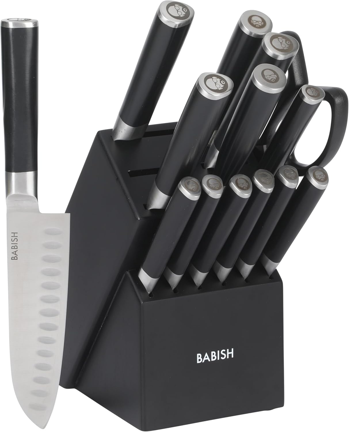 Babish High-Carbon 1.4116 German Steel 15 Piece Full Tang Forged Cutlery Kitchen Knife Block Set - Black