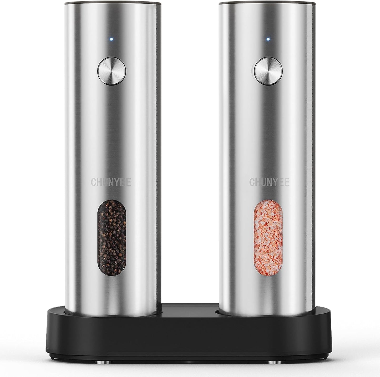 Electric Salt and Pepper Grinder Set with Rechargeable Base - Upgraded Large Capacity, Refillable Pepper Mill Set with LED Light & Adjustable Coarseness, Ideal for Kitchen, Outdoor, BBQ & Gift Giving