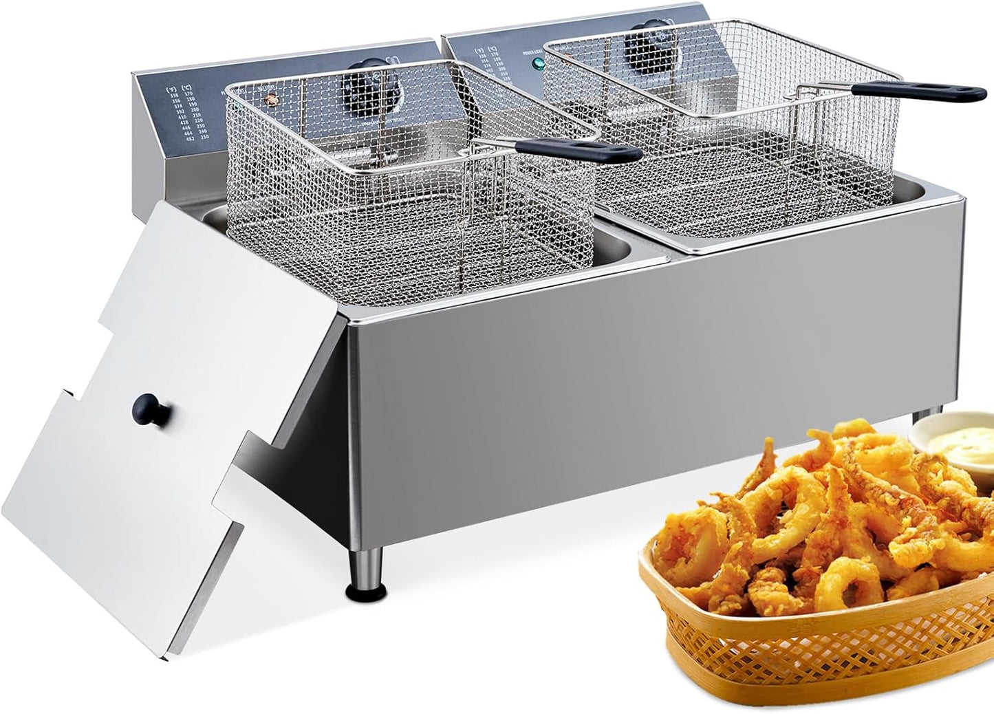 Deep fryers, Commercial Deep Fryer 22L Large Dual Tank Electric Countertop Fryer, for Restaurant with 2 Frying Baskets and Lids, 1700W x 2, 110V
