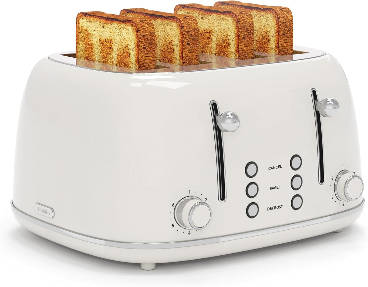 Toaster 4 Slice, Retro Stainless with 6 Bread Shade Settings,1.5''Wide Slots Toaster with Cancel\/Defrost\/Reheat Functions,Dual Independent Control Panel, Removal Crumb Tray (White)