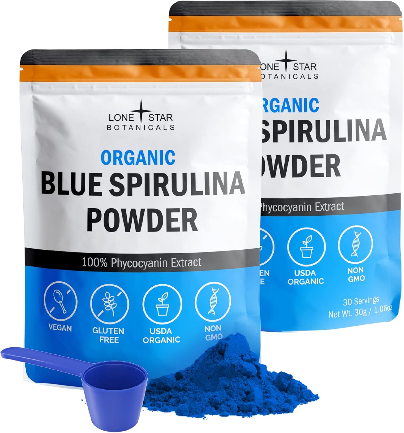 Organic Blue Spirulina Powder - 100% Pure Superfood Blue-Green Algae, No Fishy Smell, Natural Food Coloring for Smoothies & Protein Drinks - Non GMO, Gluten-Free, Vegan + USDA Certified, 60 Servings