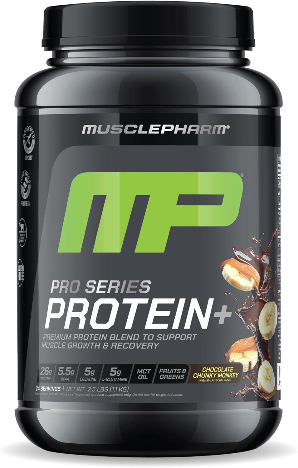 MusclePharm Pro Series Protein+, 26g Whey Protein Powder per Serving | Professional Grade 7-in-1 Blend for Muscle Growth & Workout Recovery | Chocolate Chunky Monkey, 2.5 lb, 24 Servings