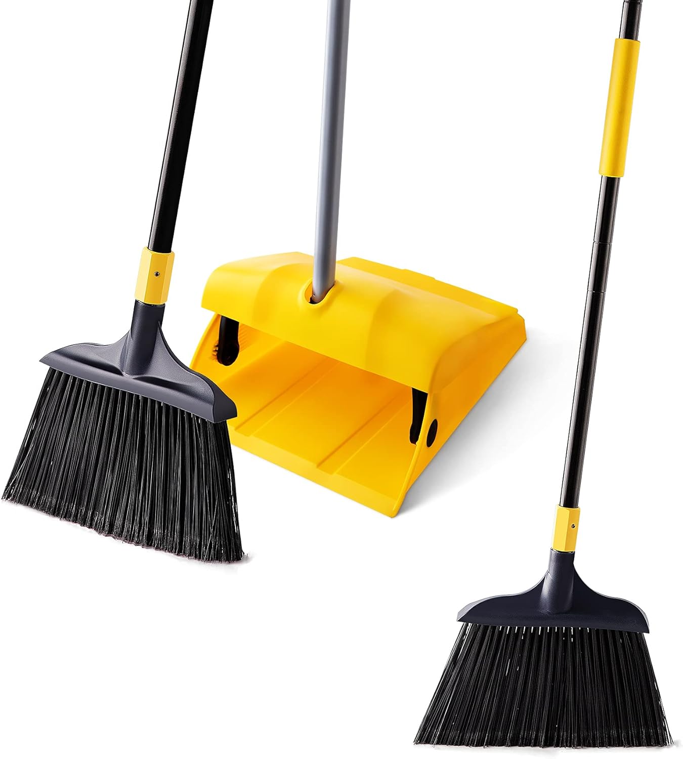 Yocada Commercial Broom and Dustpan Set with Windproof Cover Commercial Outdoor Indoor 2 Plus 1 for Courtyard Garage Lobby Mall Market Floor Home Kitchen Room Office Pet Hair Rubbish