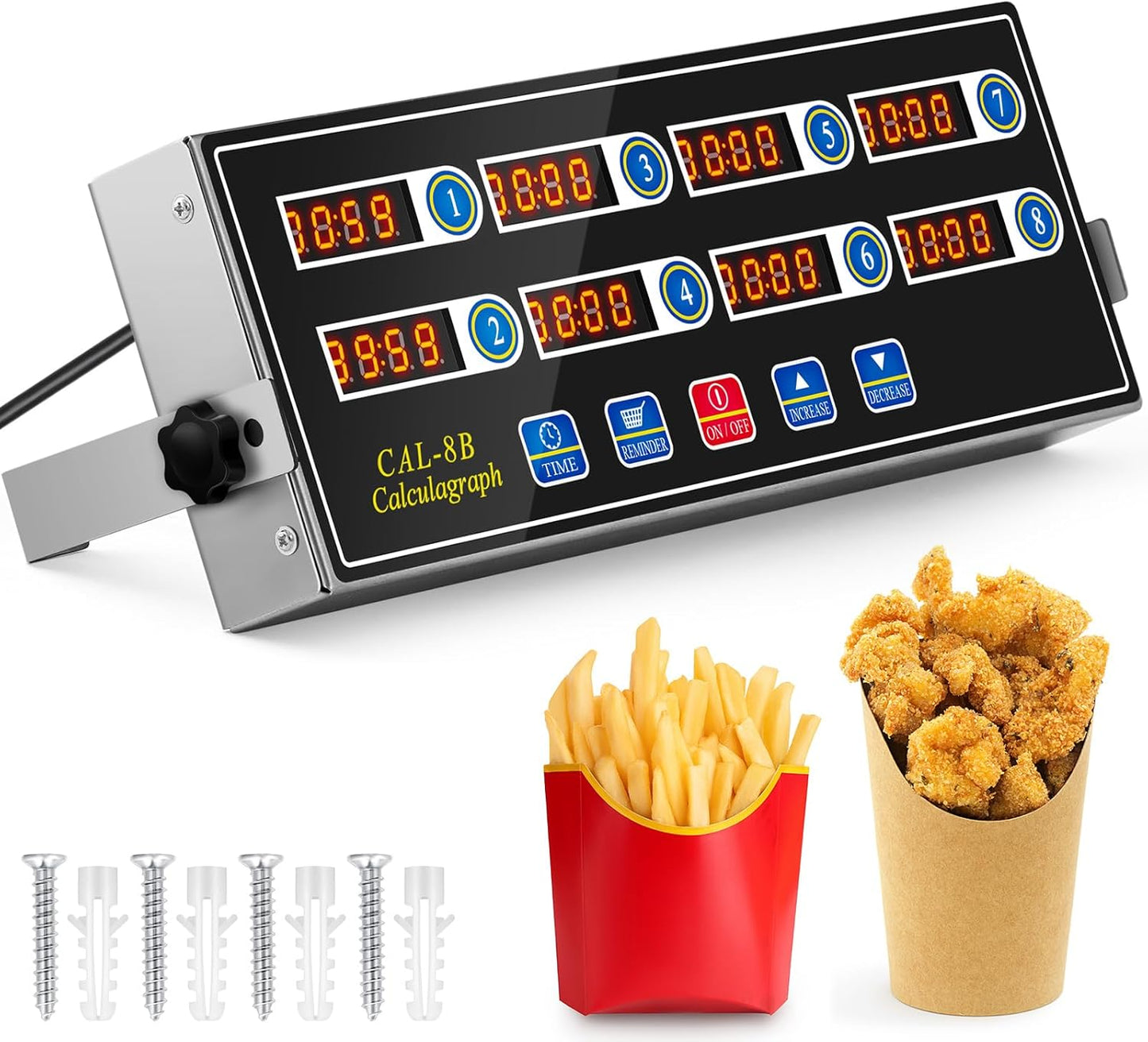 Relaxweex 1 Pack 8-Channel Digital Kitchen Timer, Commercial Cooking Timer with Loud Alarm, Large LCD Display, for Restaurants, Baking, Labs, Multiple Independent Countdown Timers