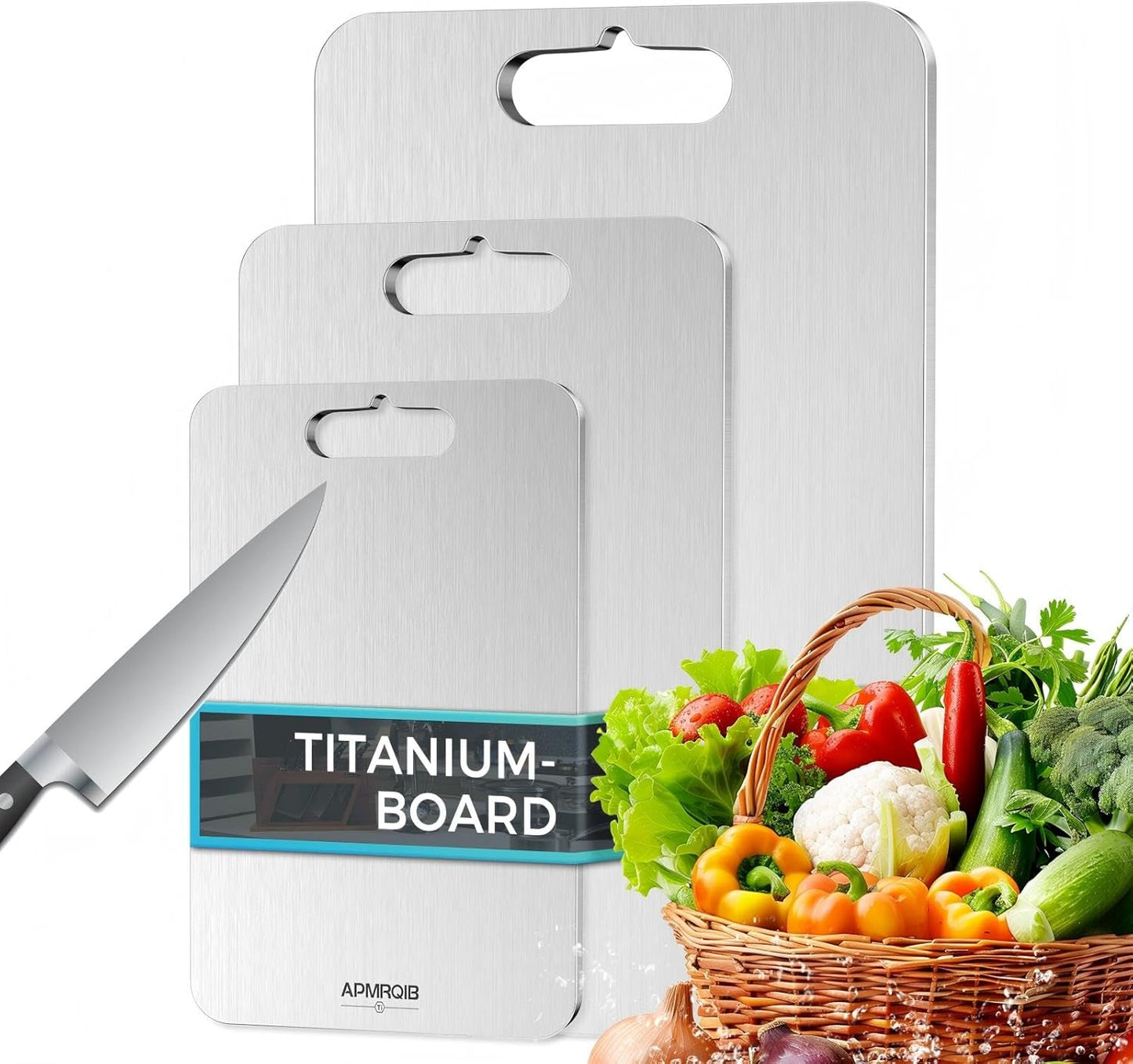 APMRQIB Titanium Cutting Board Set of 3,100% Pure Titanium Cutting Boards for Kitchen, Double Sided Non Toxic Cutting Board, Ideal Charcuterie & Chopping for Meat, Hygiene Durable Dishwasher(S+M+L)