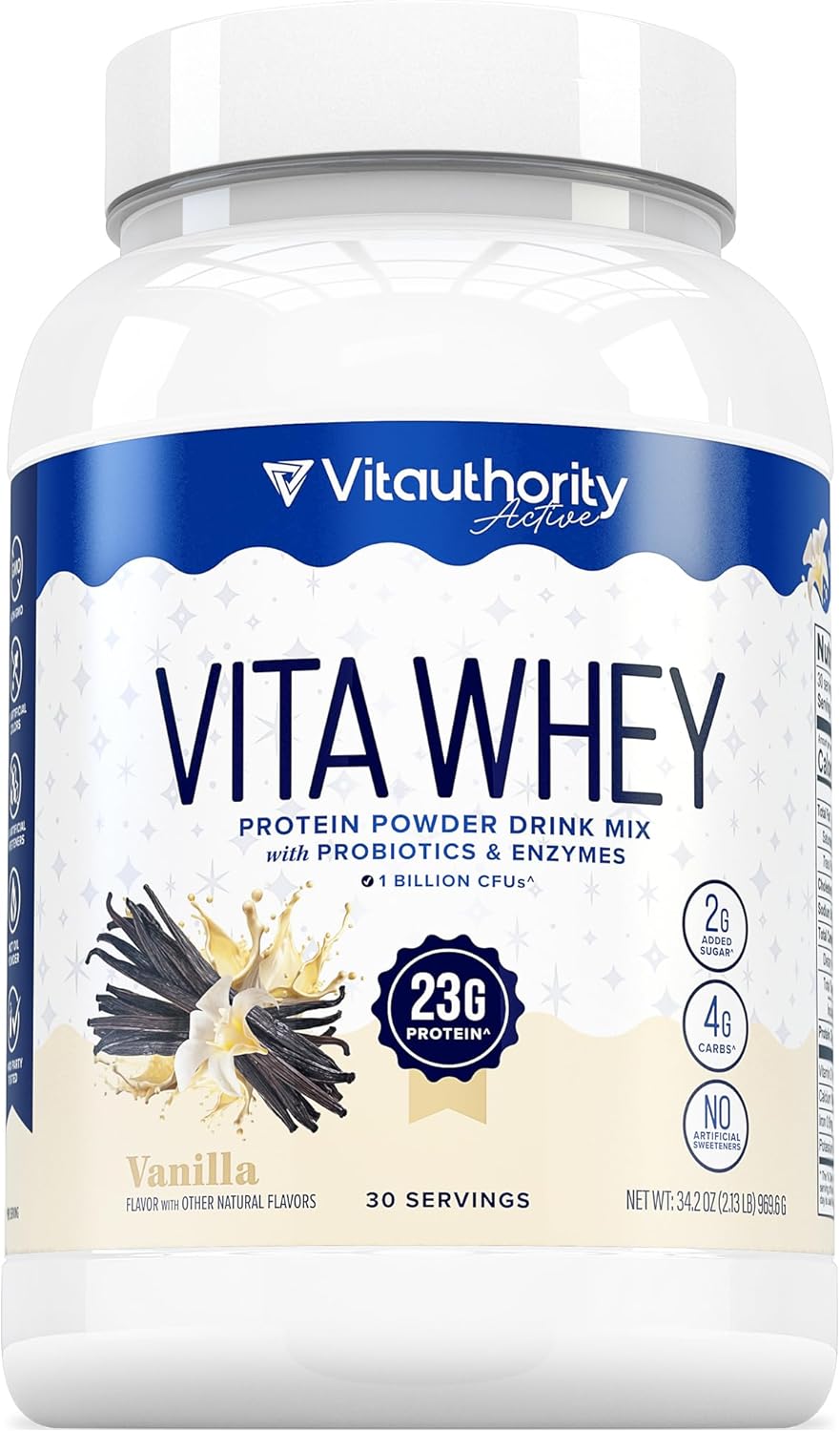 Vitauthority Whey Protein Powder for Women Whey Isolate Probiotics & Enzymes Supports Digestion, Nutrient Absorption & Energy Post-Workout & Daily Nutrition Vanilla Flavored 30 Servings