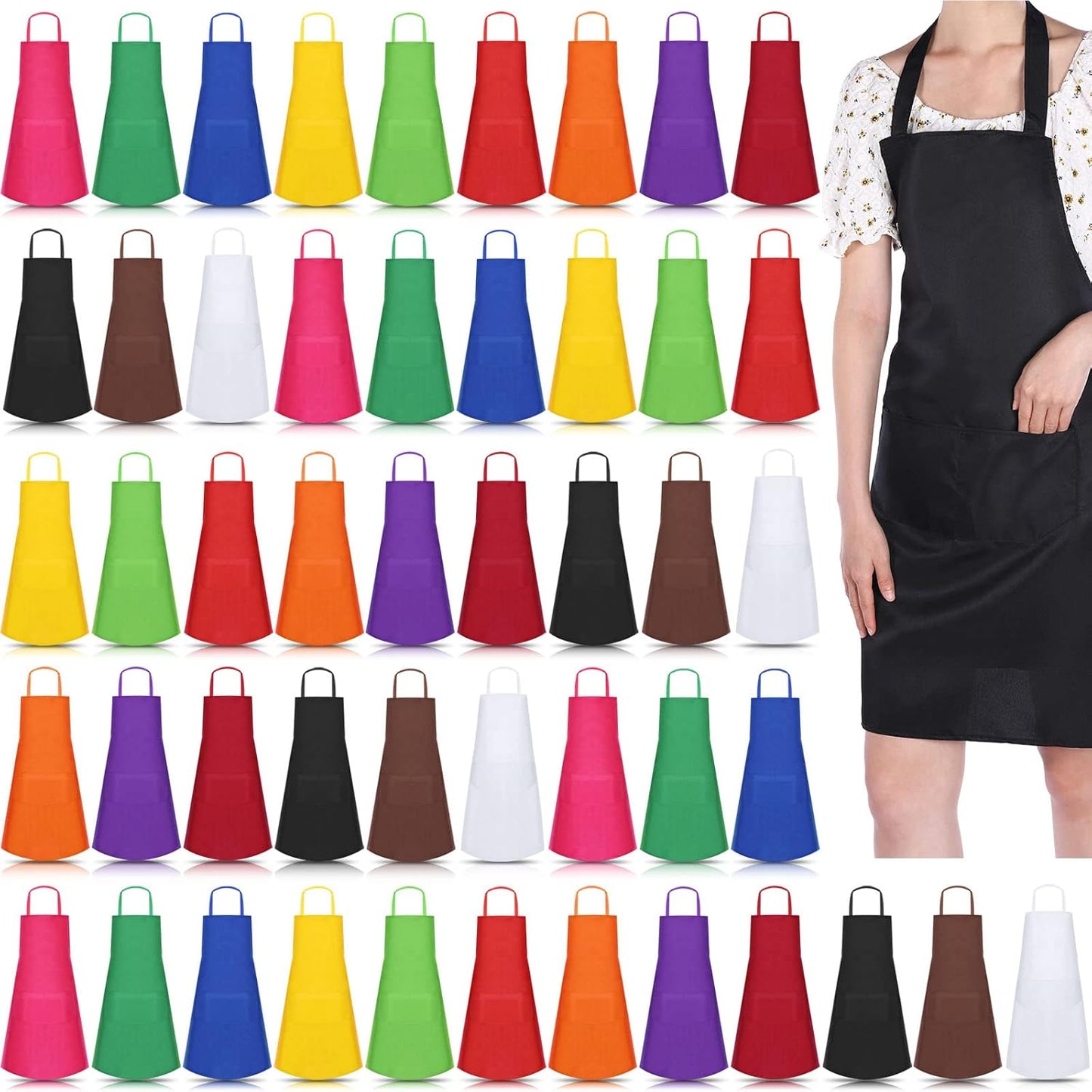 Handepo 36 Pack Bib Apron Bulk Unisex Cotton Aprons with Pockets Plain Washable for Kitchen Restaurant BBQ Painting Crafting (12 Colors)