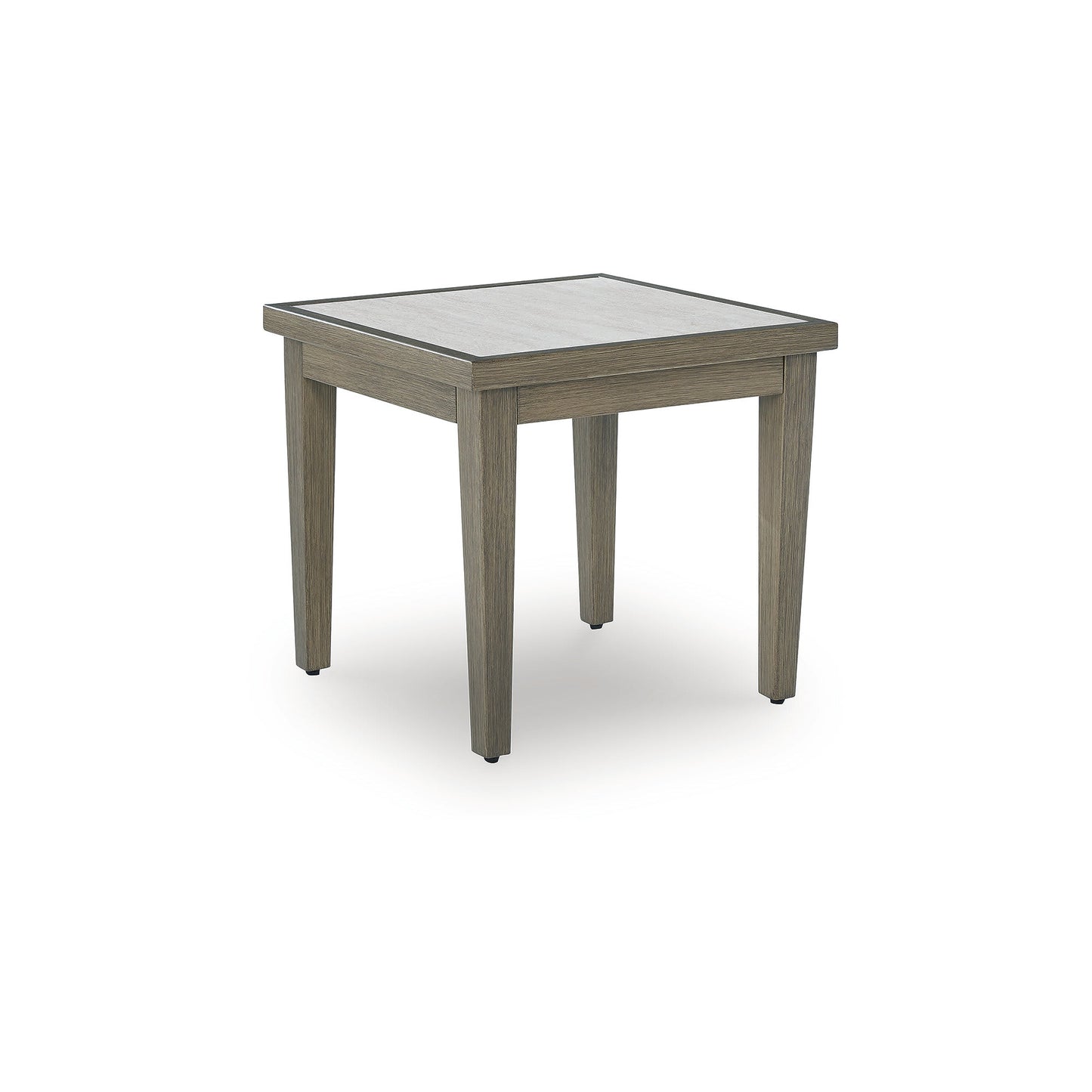 Signature Design by Ashley Rainier Ranch Brown Beige Outdoor End Table with Sintered Stone Top and Aluminum Frame