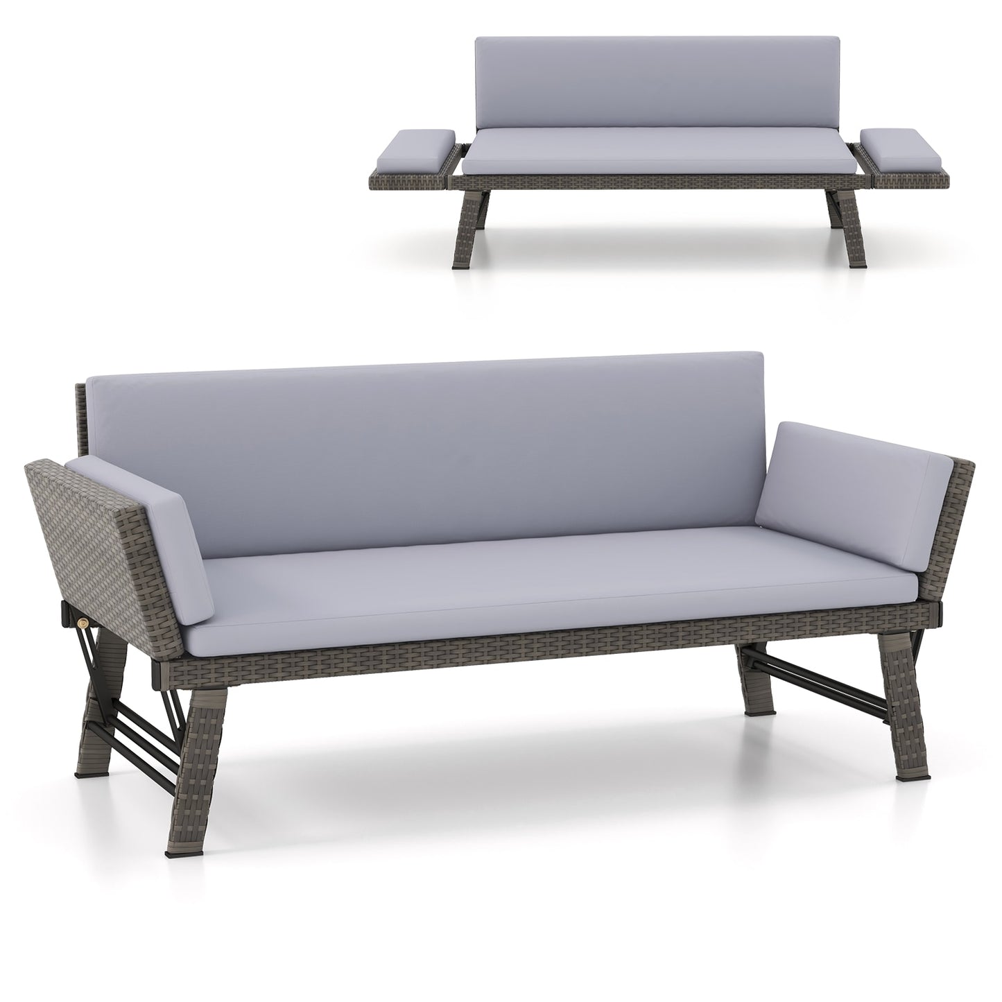LIVIZA Rattan Outdoor Daybed with Gray Cushions and Rattan Frame