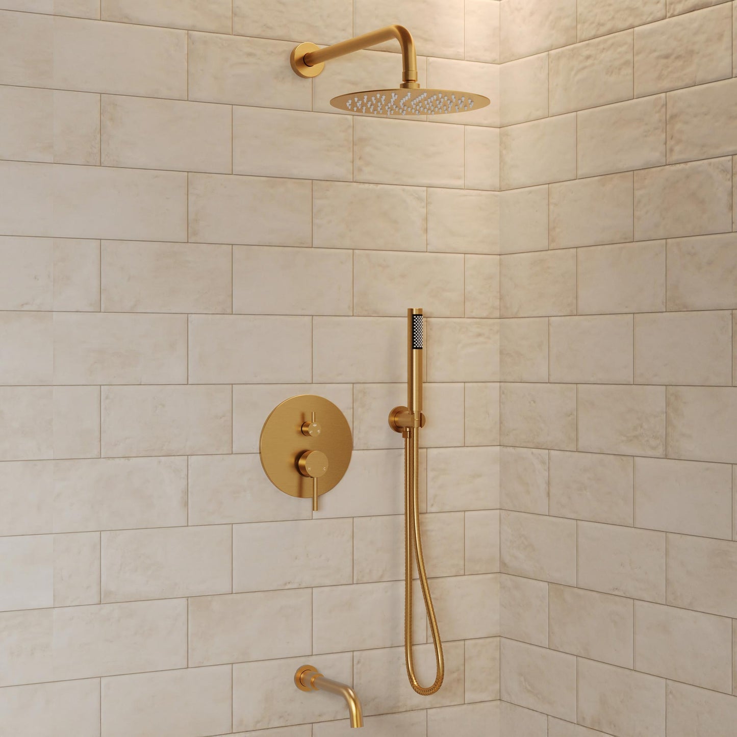 GRANDJOY Rainfall Brushed Gold 10-in Built-In Shower Faucet System with 3-way Diverter ( Pressure-balanced Valve Included )