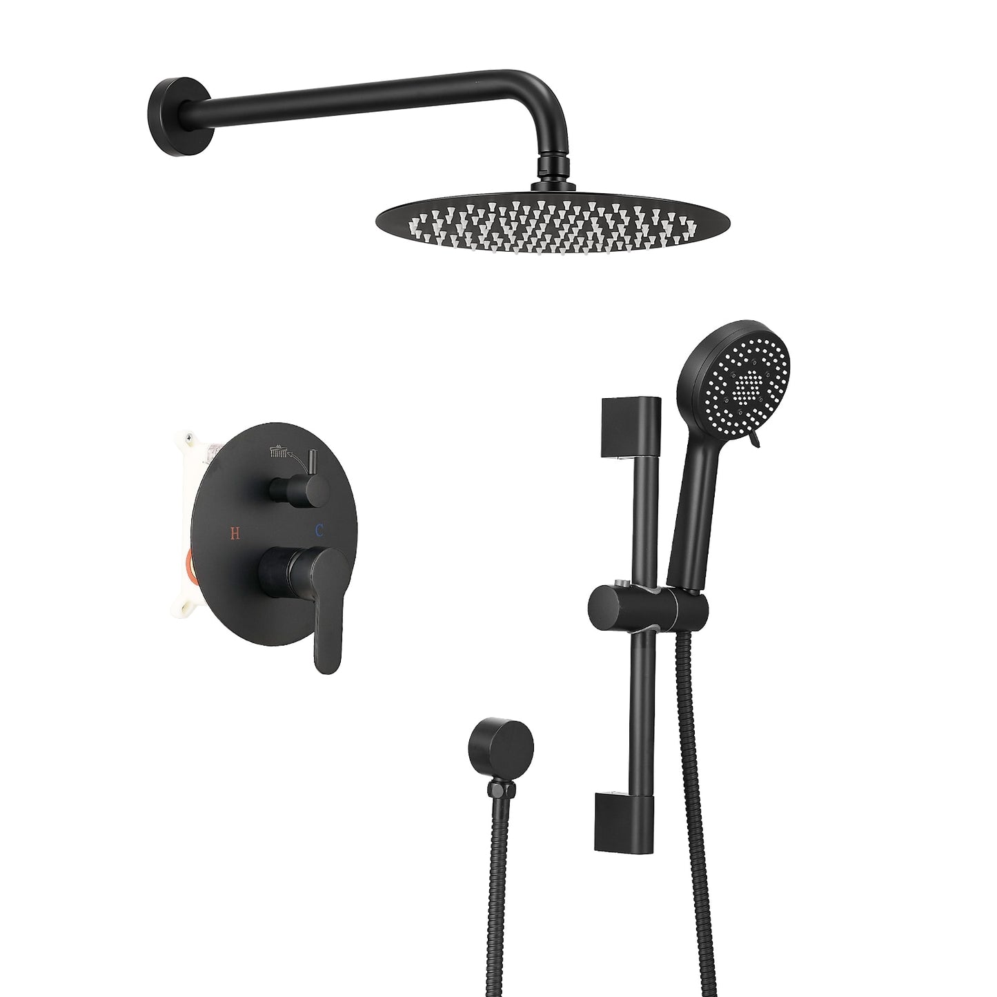 Mondawe Matte Black 10-in Dual Head Built-In Shower Faucet System with 2-way Diverter ( Pressure-balanced Valve Included )
