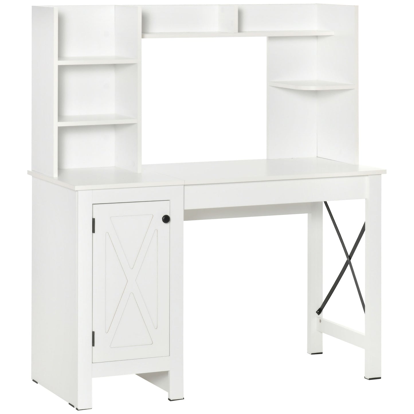 Tatayosi 47 Inch Farmhouse White Computer Desk with X-Brace Hutch and 8 Shelves