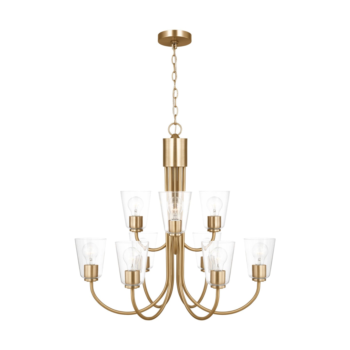 Generation Lighting Audley 9 -Light Satin Brass Transitional For Use in Bathrooms, Bedrooms, Dining Rooms, Foyers, Kitchens, Living Rooms Chandelier
